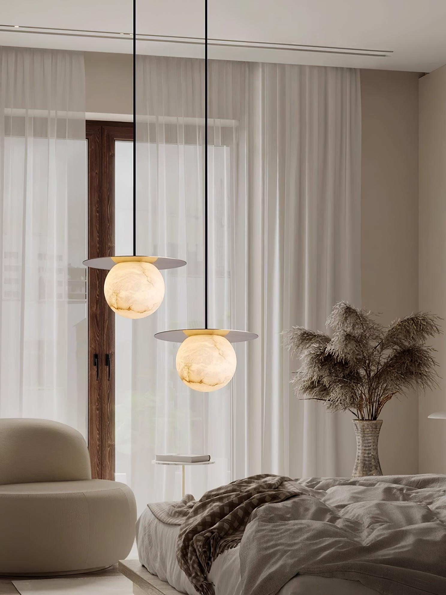 Nyvelyra Sphere Alabaster Pendant Light - Lamp Copper