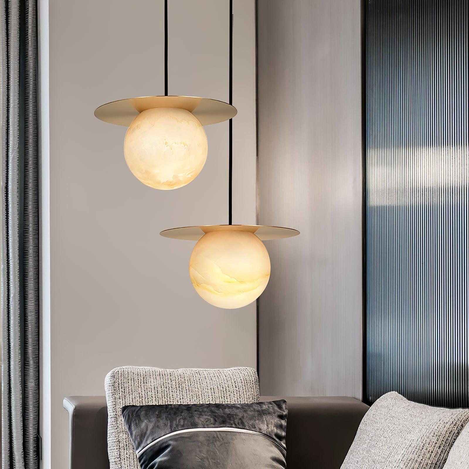 Nyvelyra Sphere Alabaster Pendant Light - Lamp Copper