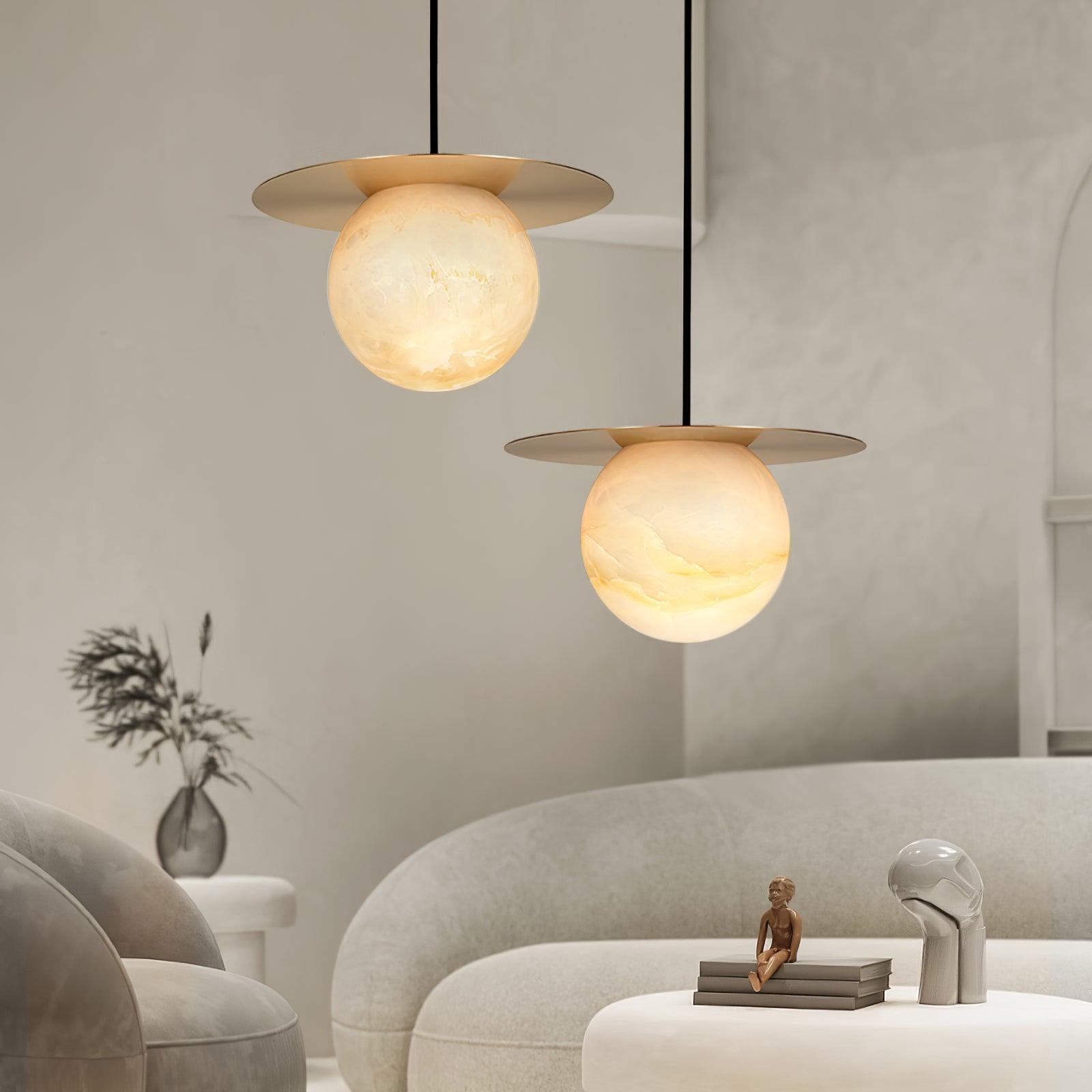Nyvelyra Sphere Alabaster Pendant Light - Lamp Copper