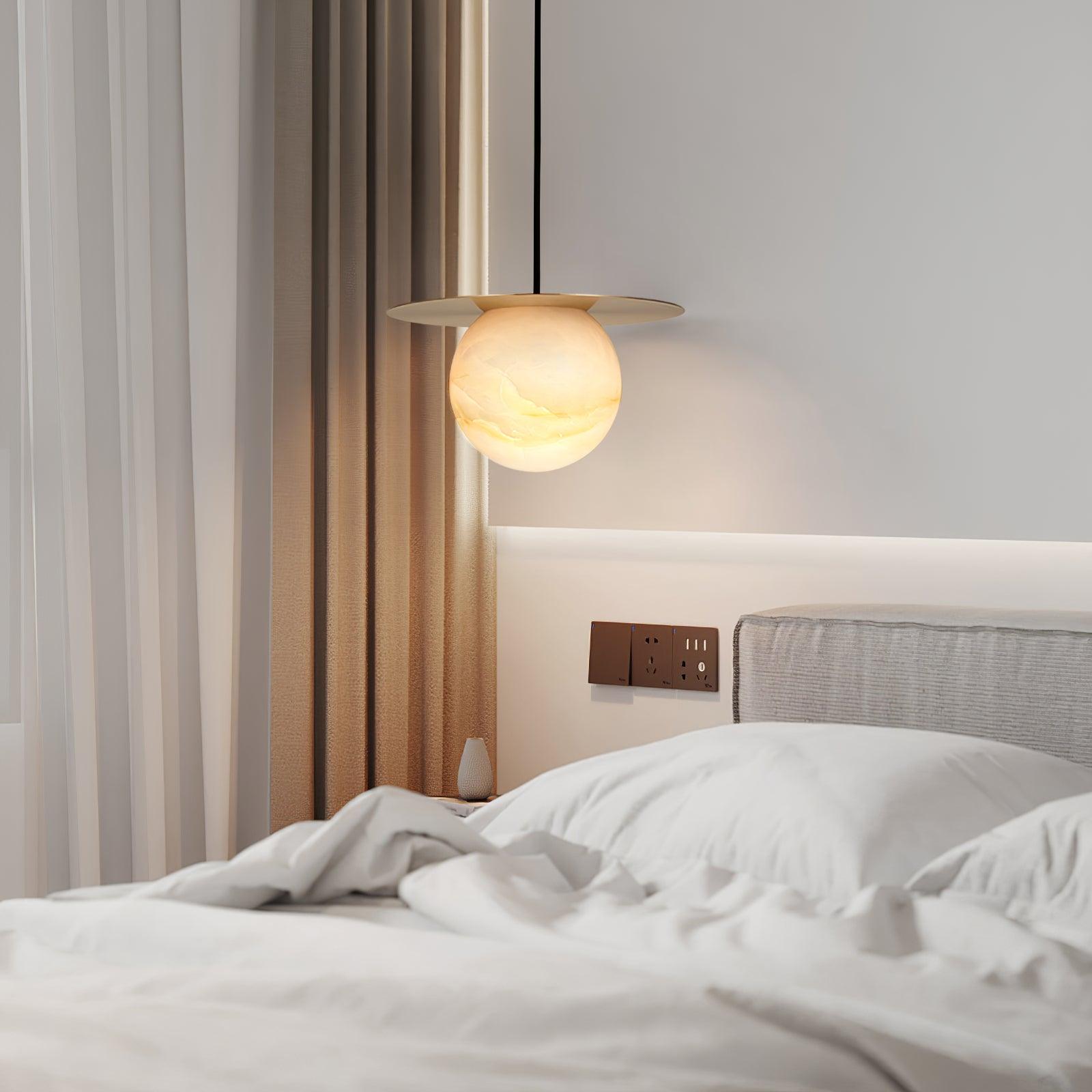 Nyvelyra Sphere Alabaster Pendant Light - Lamp Copper