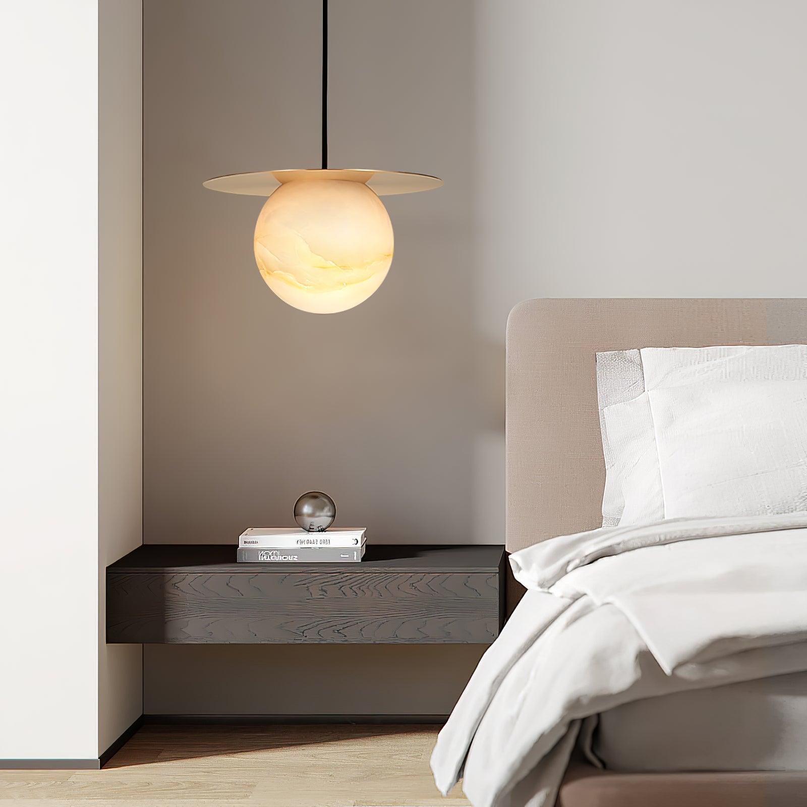 Nyvelyra Sphere Alabaster Pendant Light - Lamp Copper