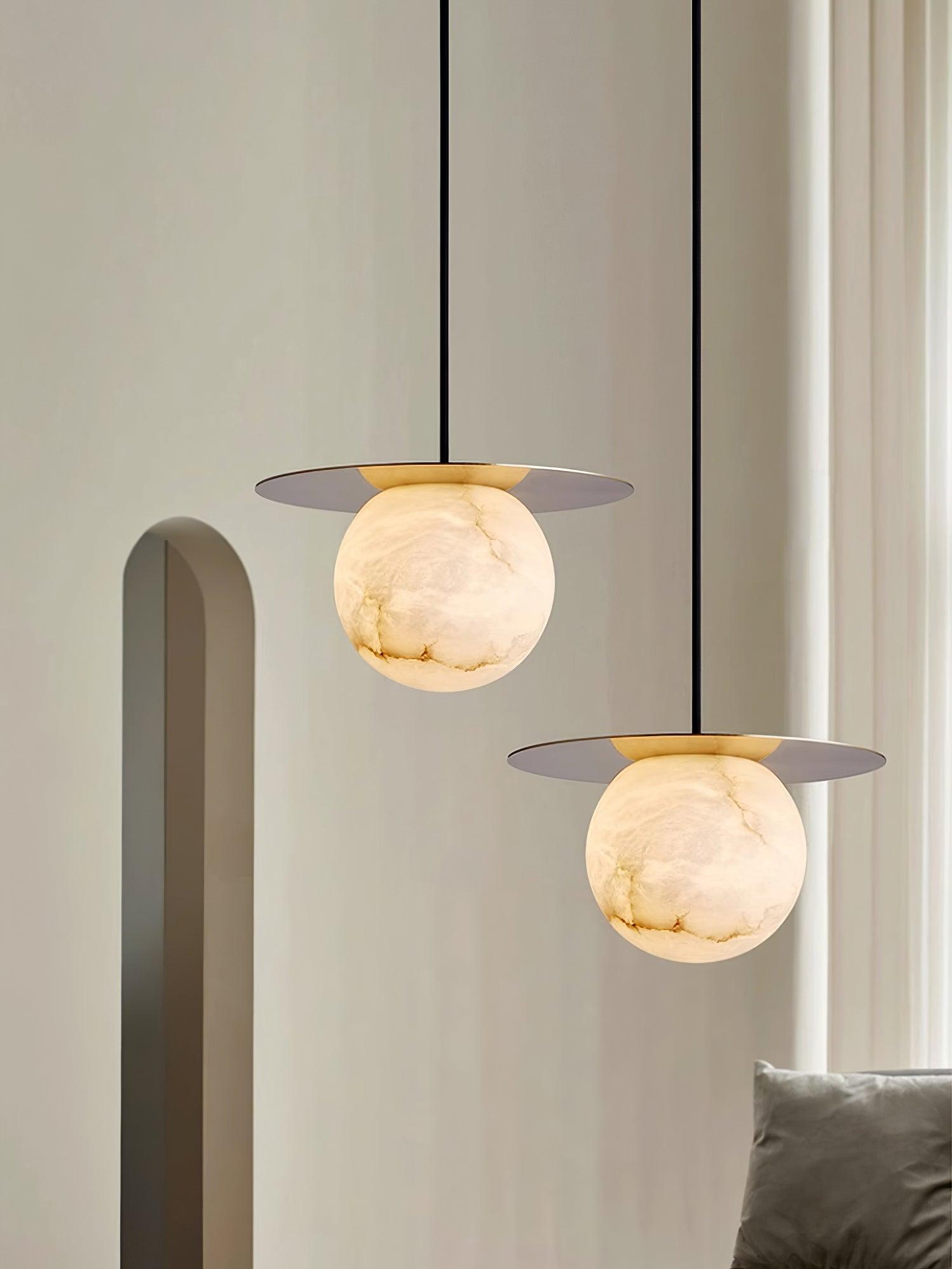 Nyvelyra Sphere Alabaster Pendant Light - Lamp Copper
