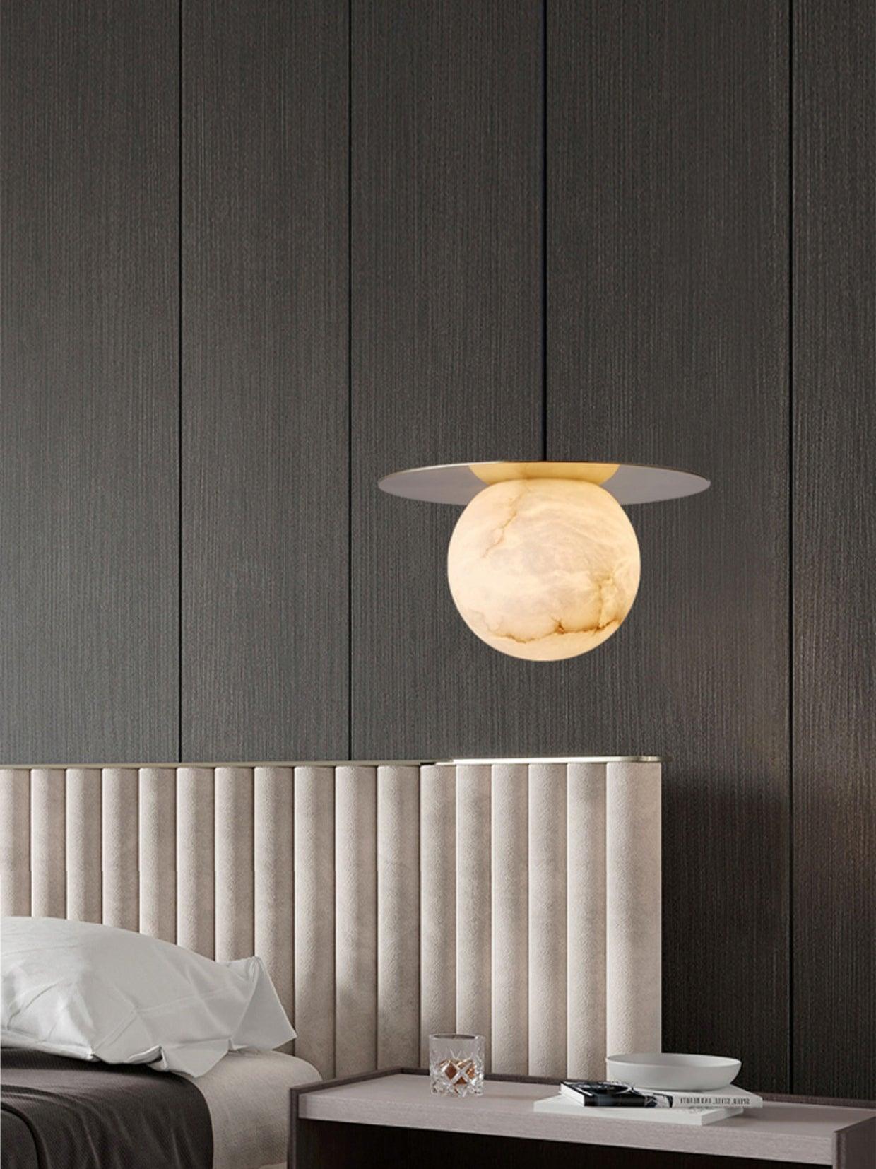 Nyvelyra Sphere Alabaster Pendant Light - Lamp Copper
