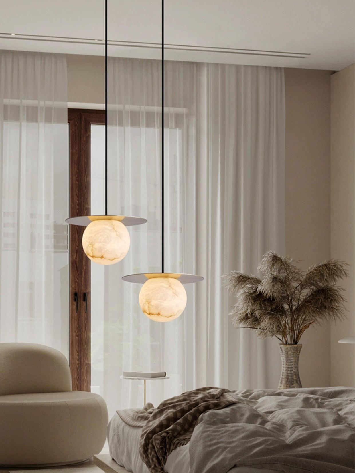 Nyvelyra Sphere Alabaster Pendant Light - Lamp Copper