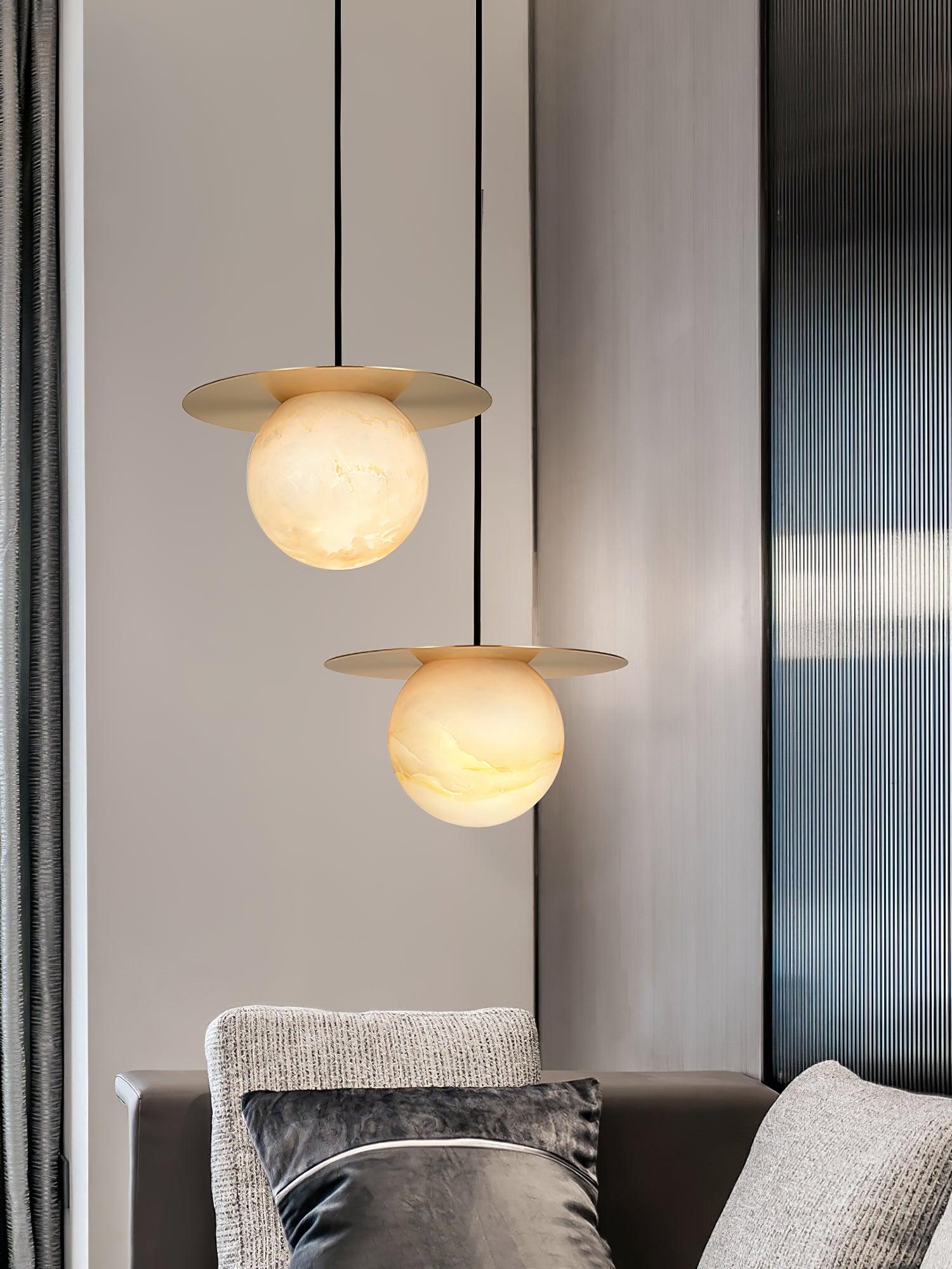 Nyvelyra Sphere Alabaster Pendant Light - Lamp Copper