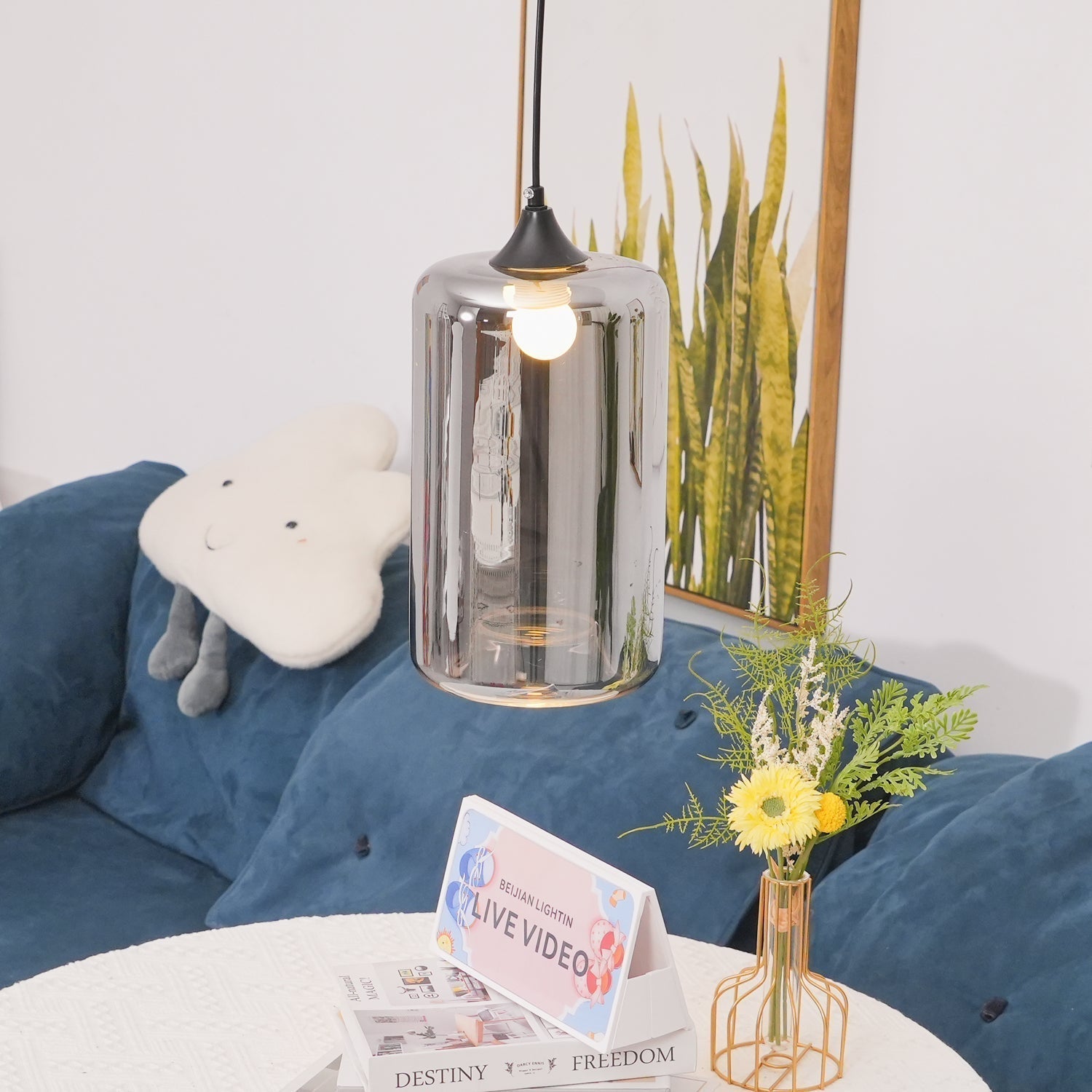 June Minimalist Bottle Glass Pendant Light Smoke Gray - Lamp Copper