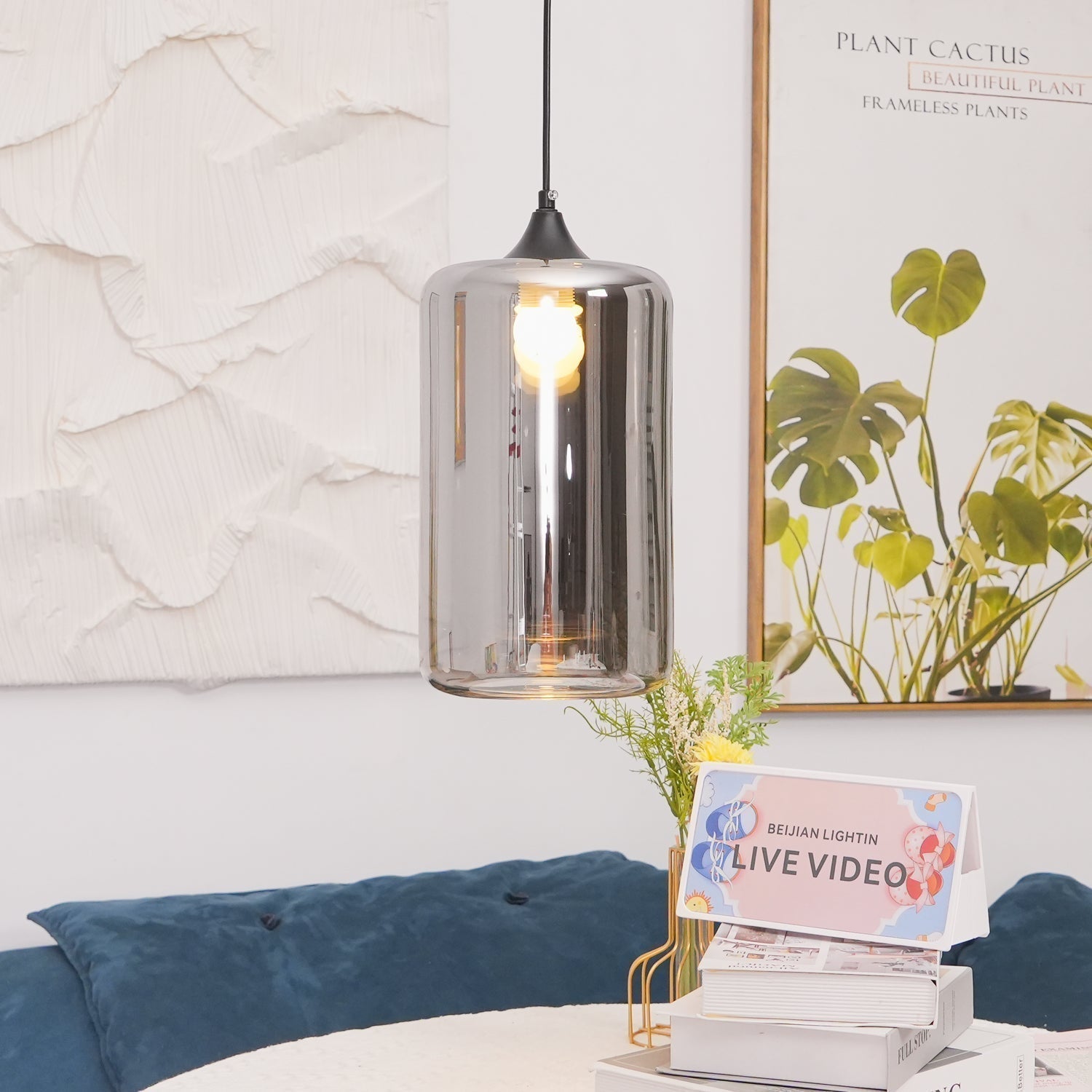 June Minimalist Bottle Glass Pendant Light Smoke Gray - Lamp Copper