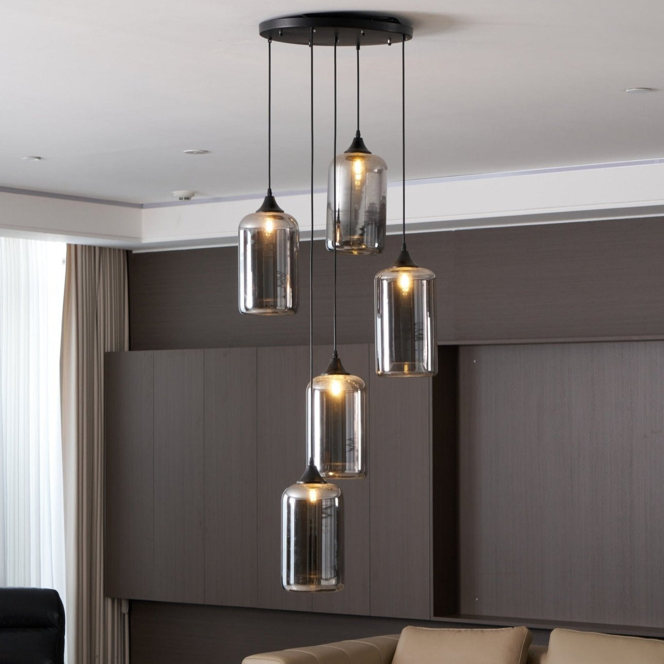 June Minimalist Bottle Glass Pendant Light Smoke Gray - Lamp Copper