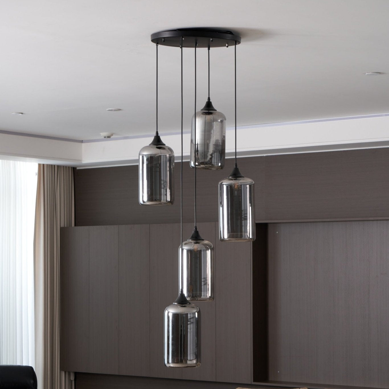 June Minimalist Bottle Glass Pendant Light Smoke Gray - Lamp Copper