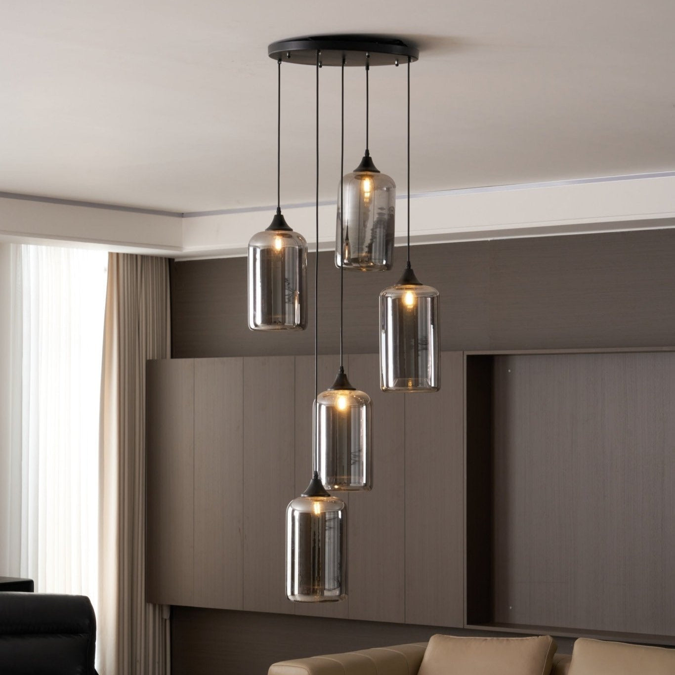 June Minimalist Bottle Glass Pendant Light Smoke Gray - Lamp Copper