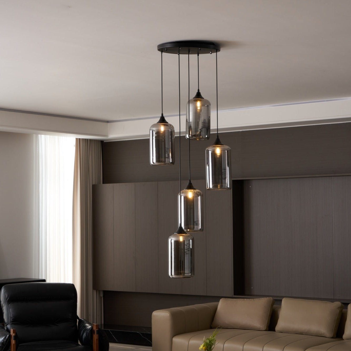 June Minimalist Bottle Glass Pendant Light Smoke Gray - Lamp Copper