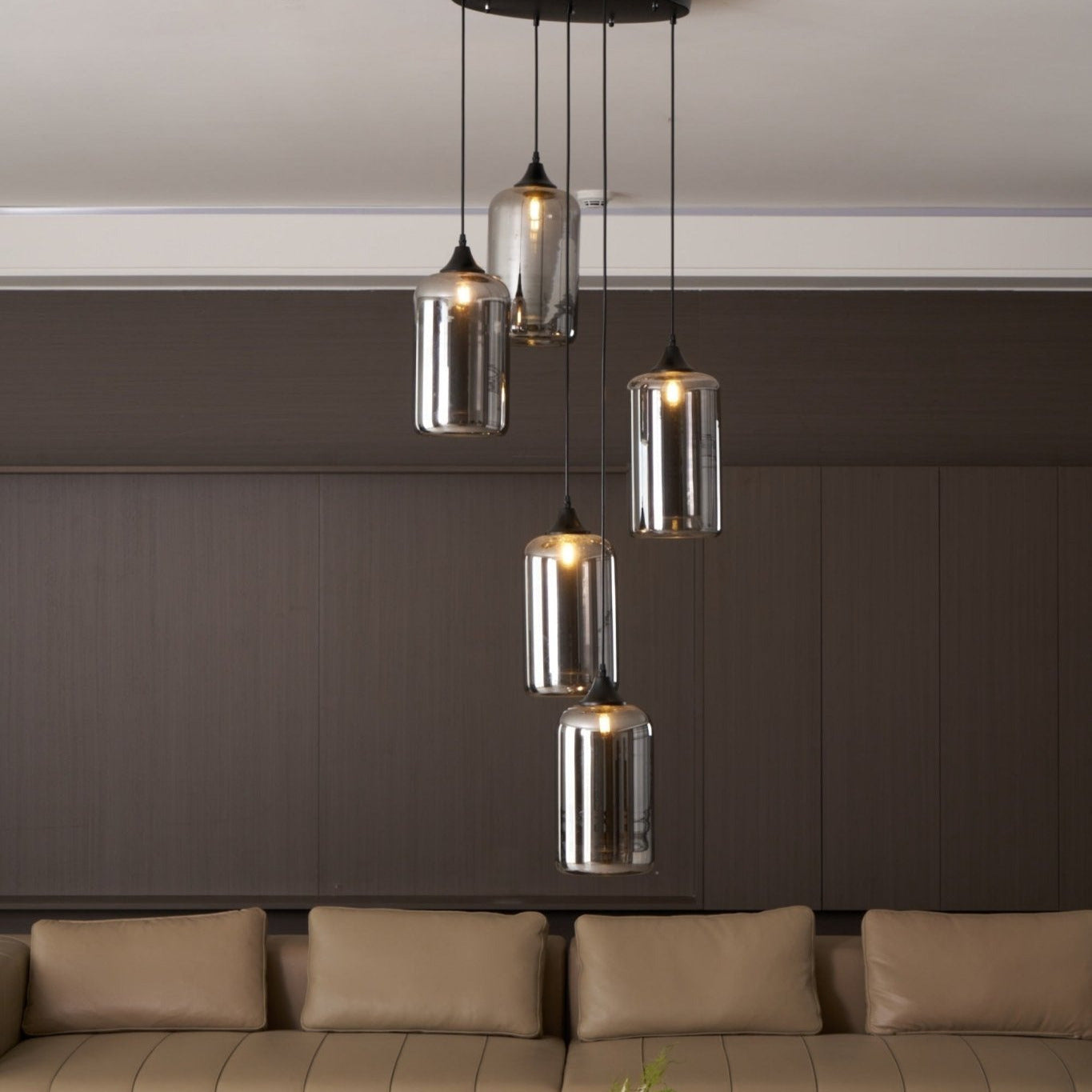 June Minimalist Bottle Glass Pendant Light Smoke Gray - Lamp Copper