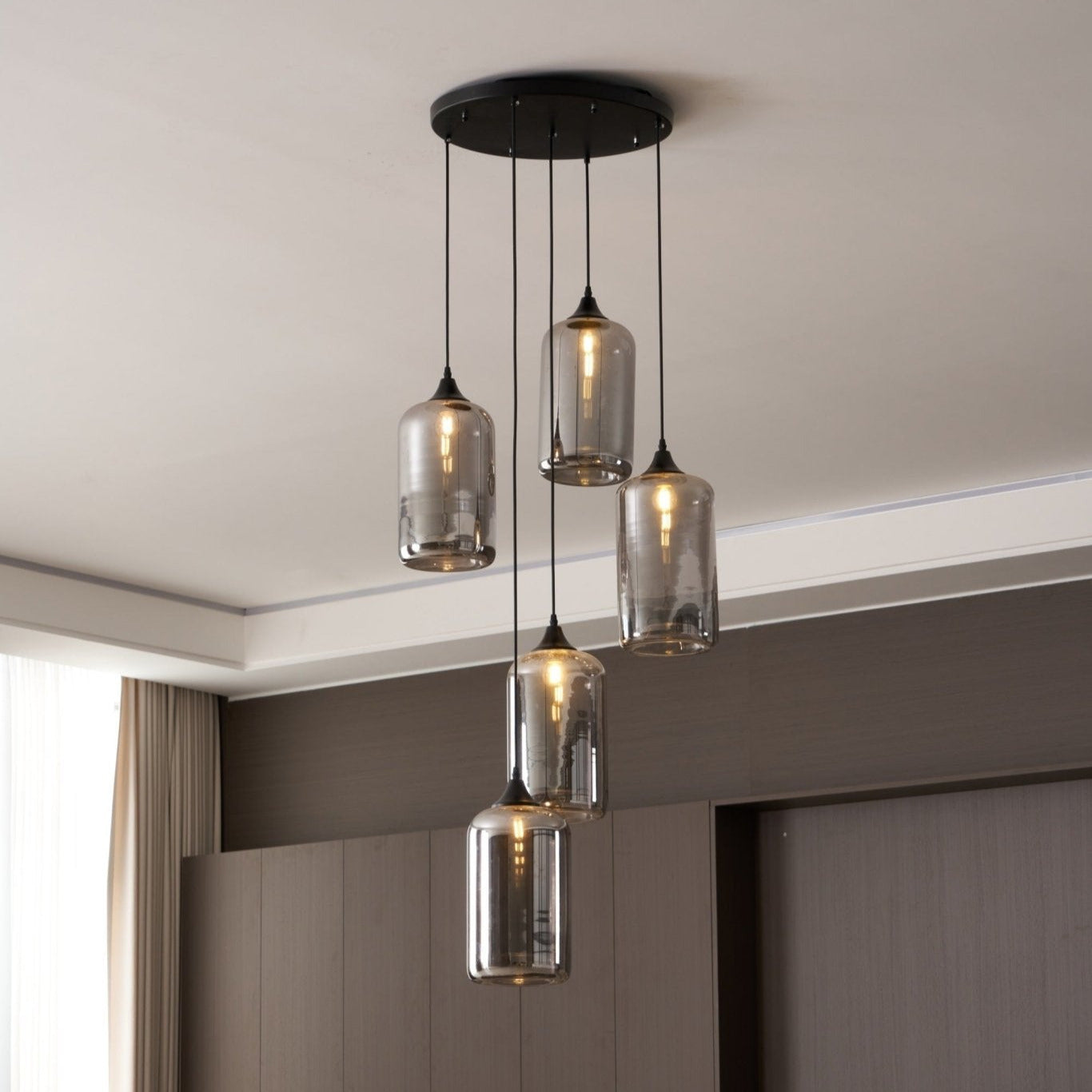 June Minimalist Bottle Glass Pendant Light Smoke Gray - Lamp Copper