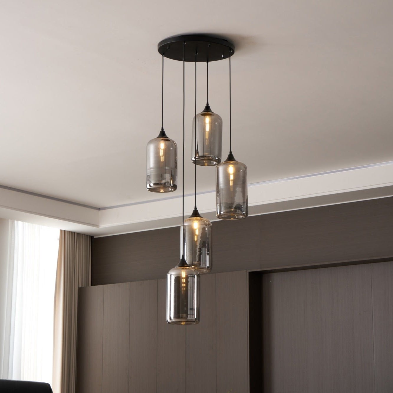 June Minimalist Bottle Glass Pendant Light Smoke Gray - Lamp Copper