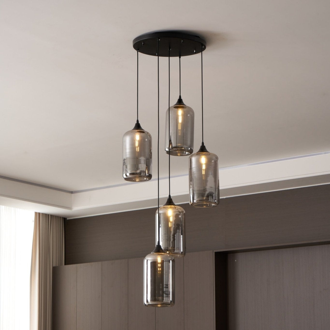 June Minimalist Bottle Glass Pendant Light Smoke Gray - Lamp Copper