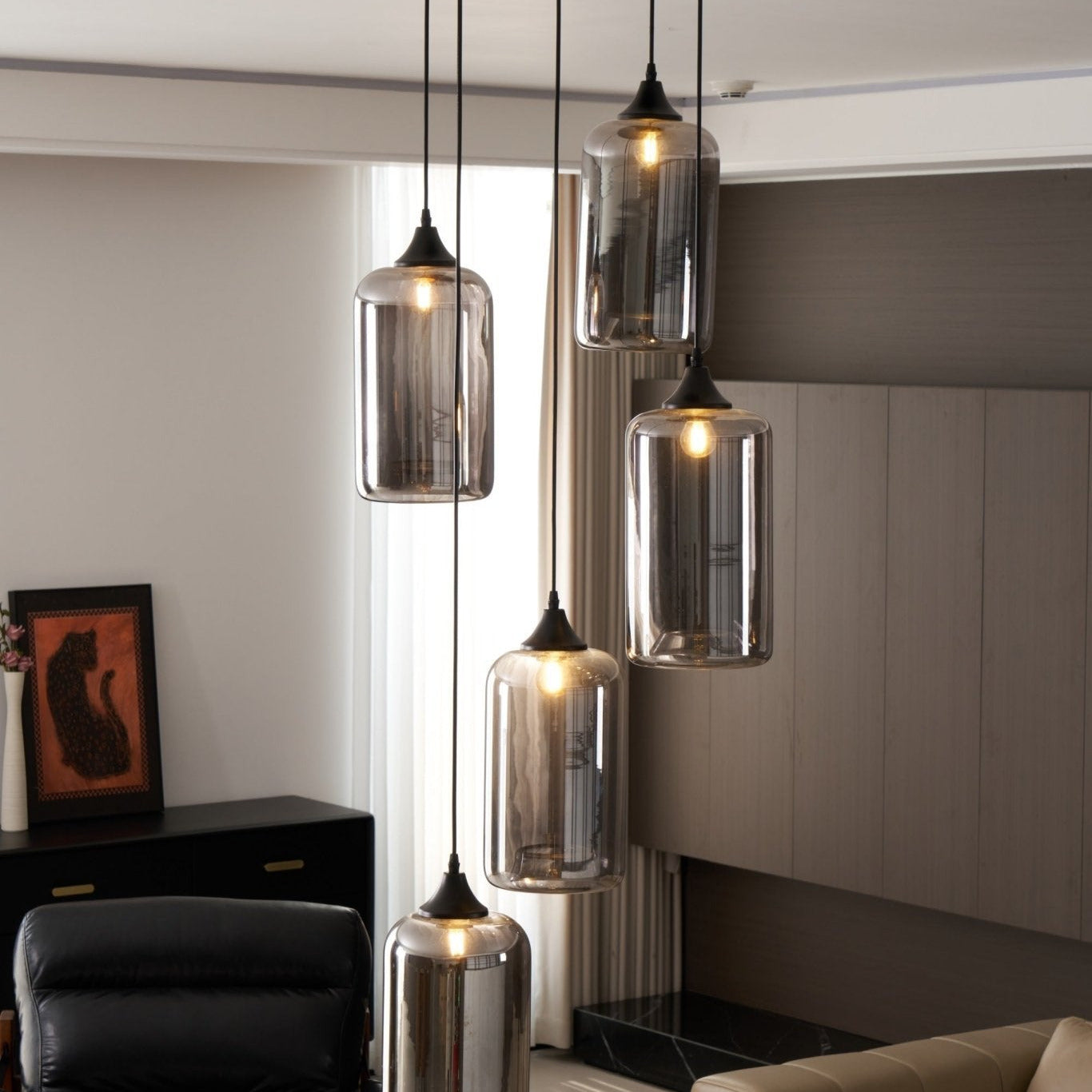 June Minimalist Bottle Glass Pendant Light Smoke Gray - Lamp Copper