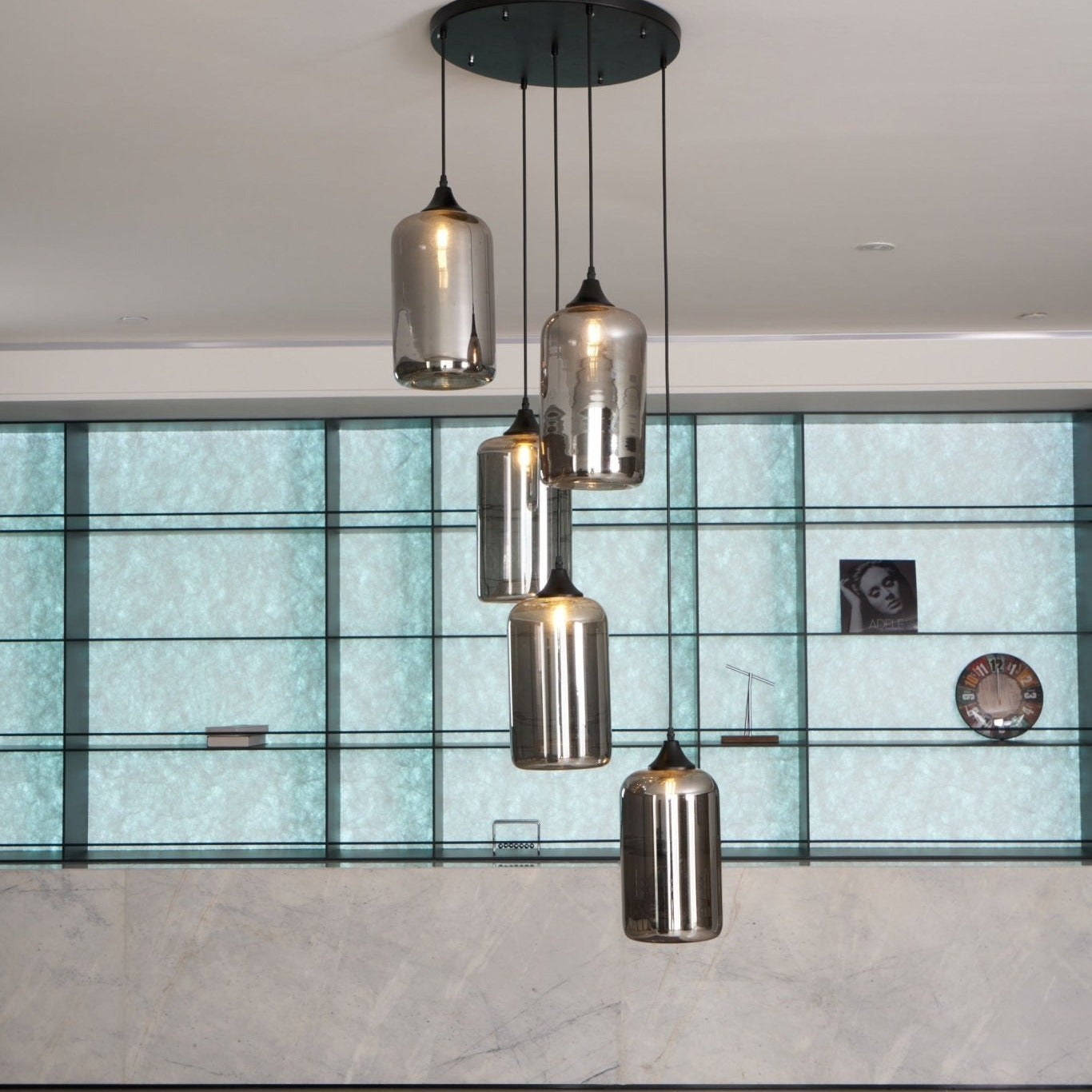 June Minimalist Bottle Glass Pendant Light Smoke Gray - Lamp Copper