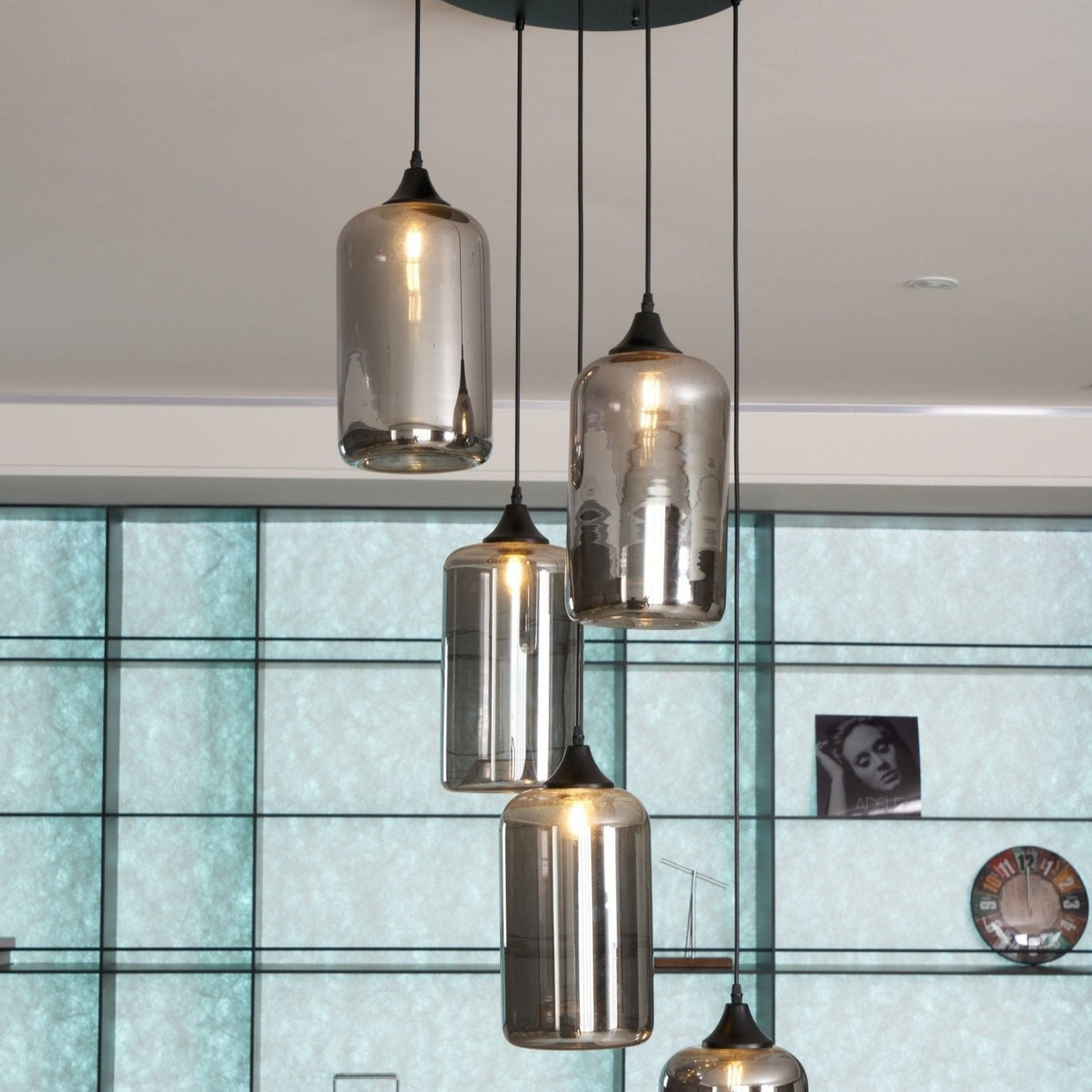 June Minimalist Bottle Glass Pendant Light Smoke Gray - Lamp Copper