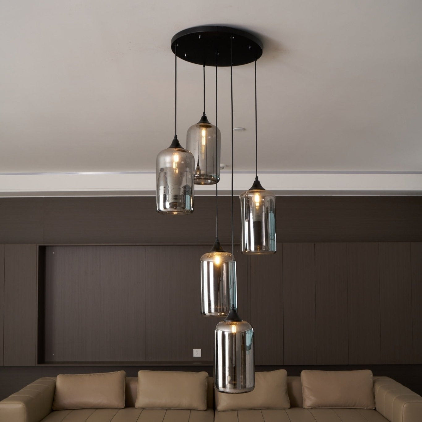 June Minimalist Bottle Glass Pendant Light Smoke Gray - Lamp Copper
