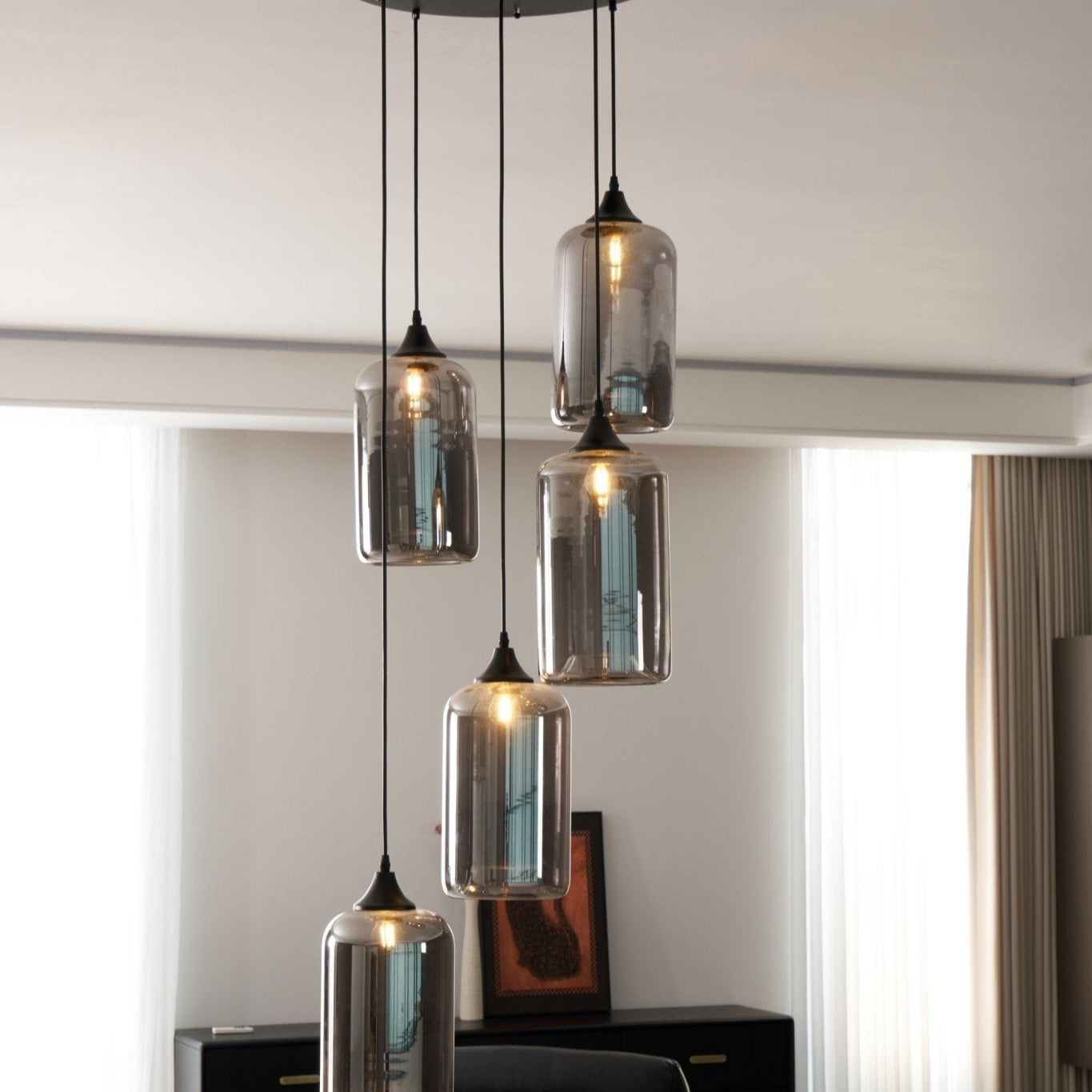 June Minimalist Bottle Glass Pendant Light Smoke Gray - Lamp Copper
