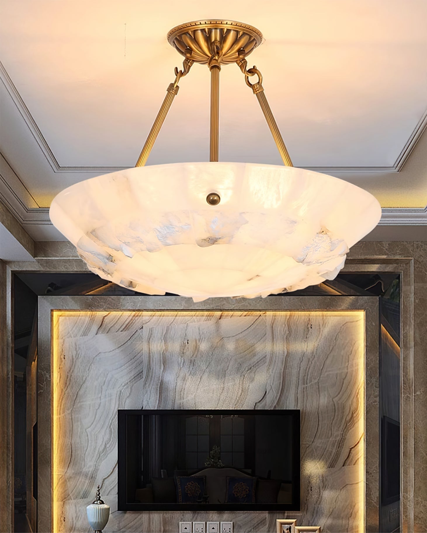 Bowl Pendant Lamp Alabaster Elegance - Lamp Copper