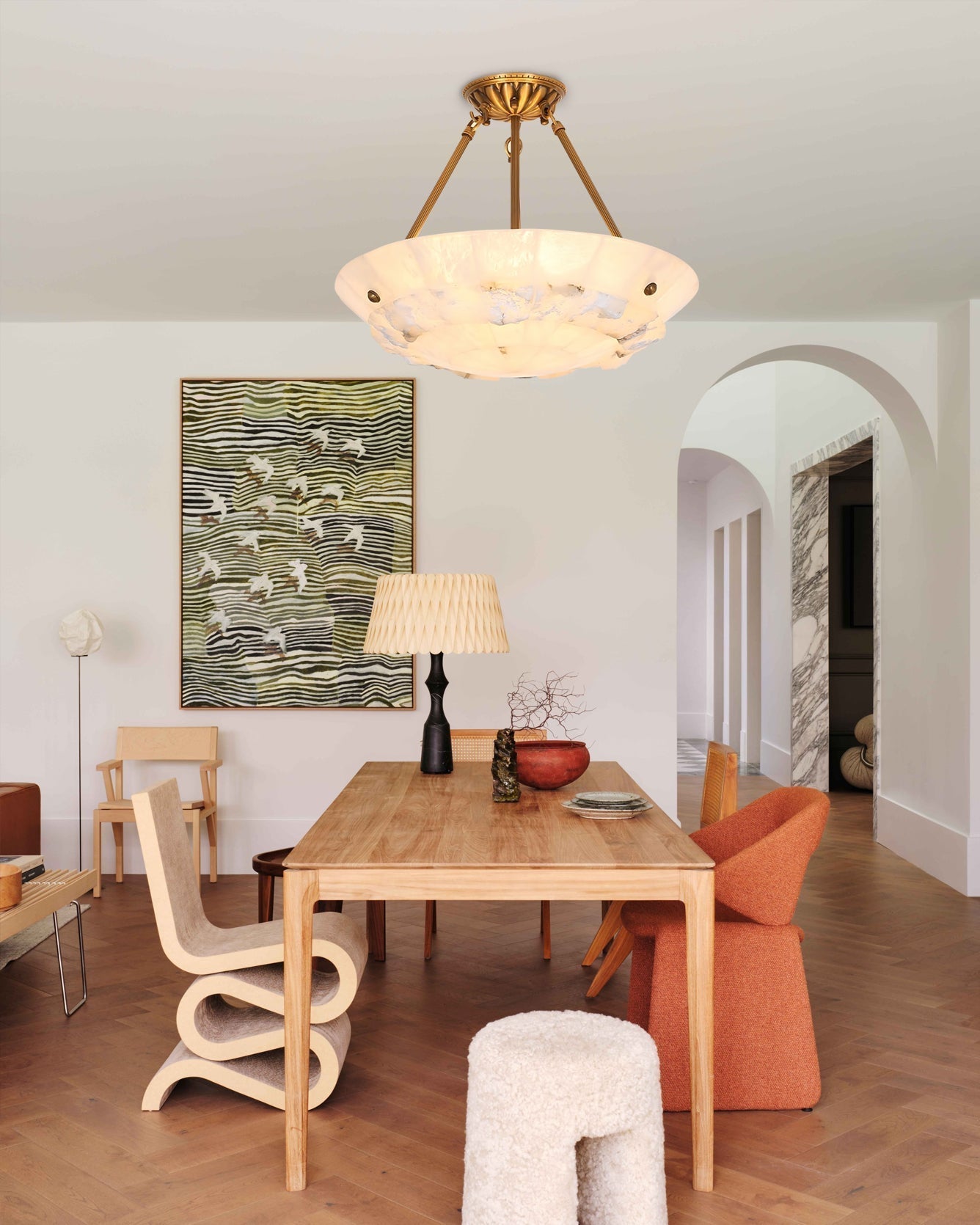 Bowl Pendant Lamp Alabaster Elegance - Lamp Copper