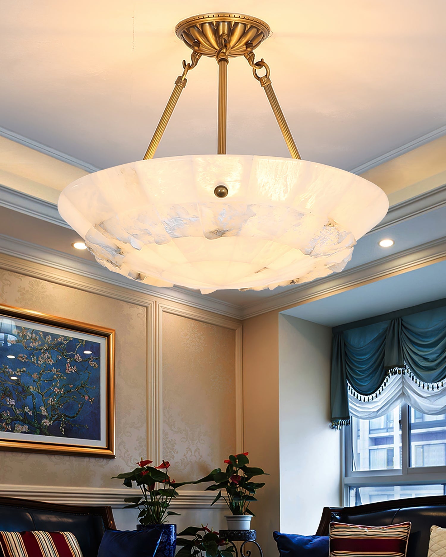 Bowl Pendant Lamp Alabaster Elegance - Lamp Copper