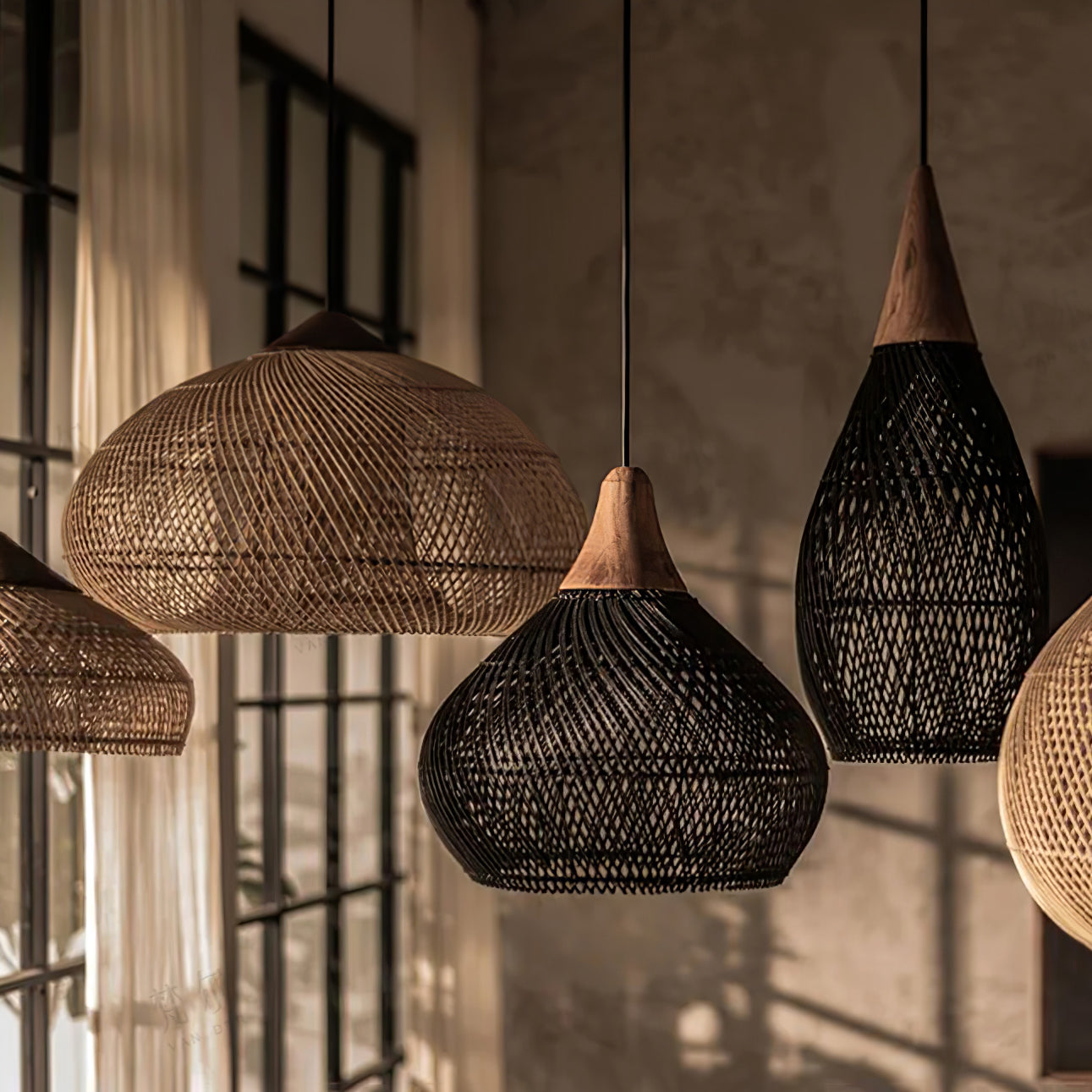 Evelyn Braided Rattan Livingroom Pendant Lamp - Lamp Copper