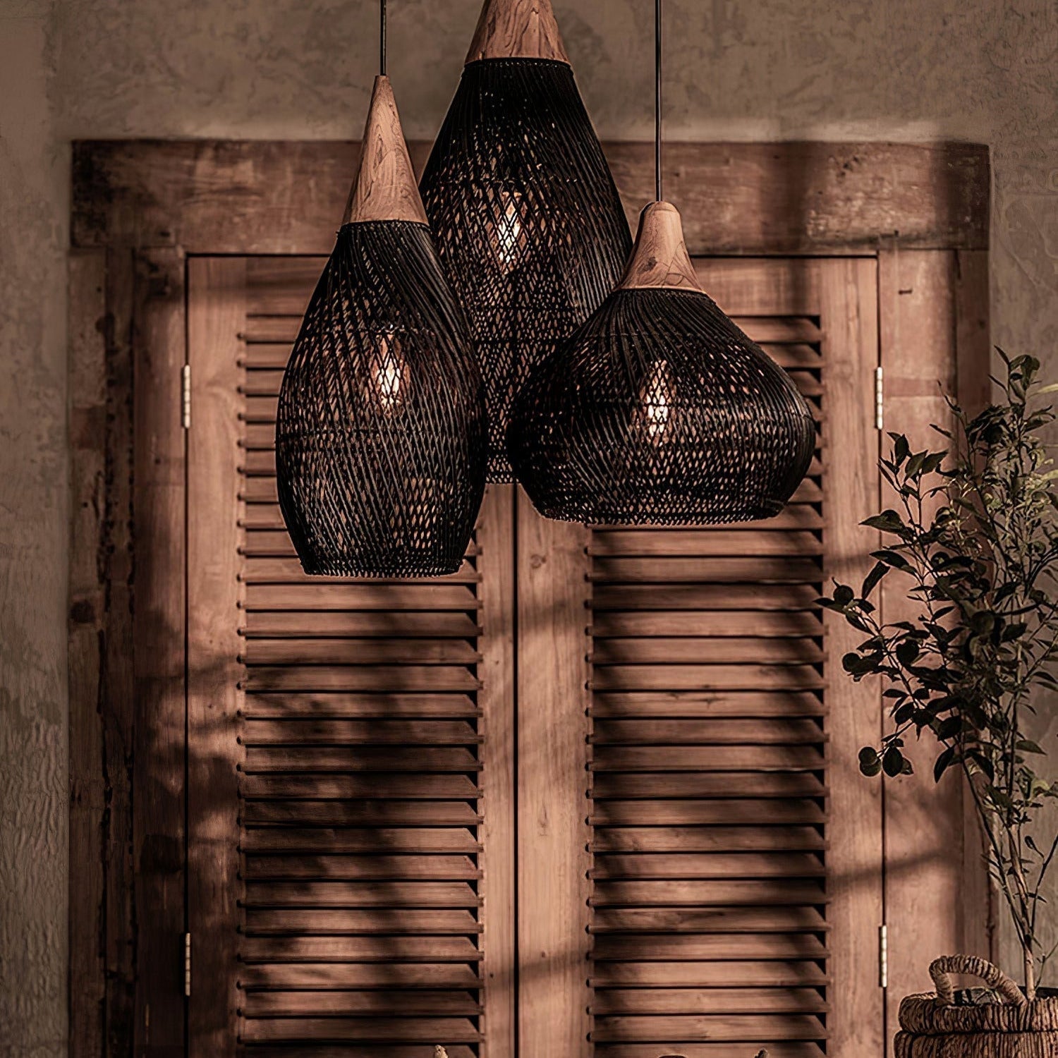 Evelyn Braided Rattan Livingroom Pendant Lamp - Lamp Copper