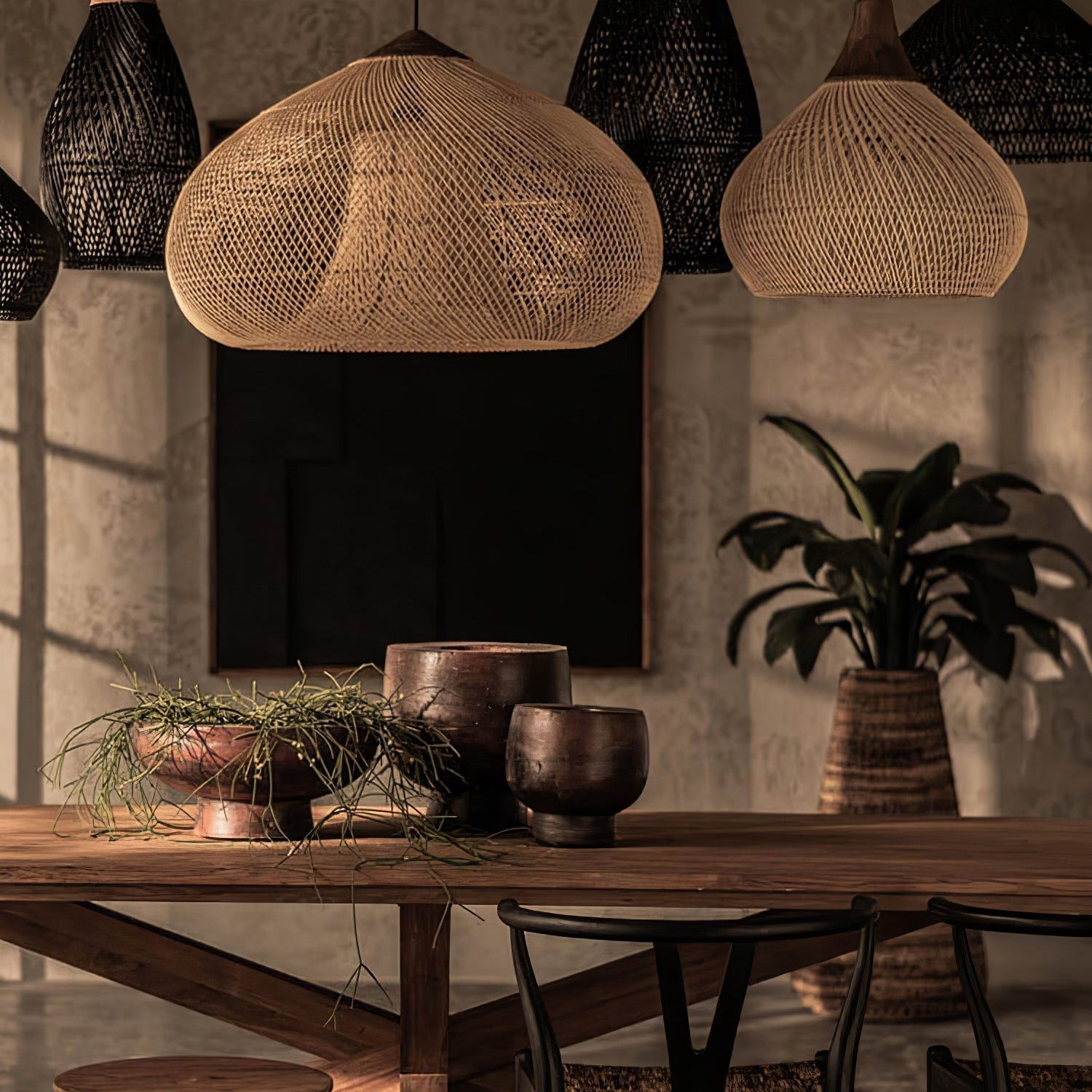 Evelyn Braided Rattan Livingroom Pendant Lamp - Lamp Copper
