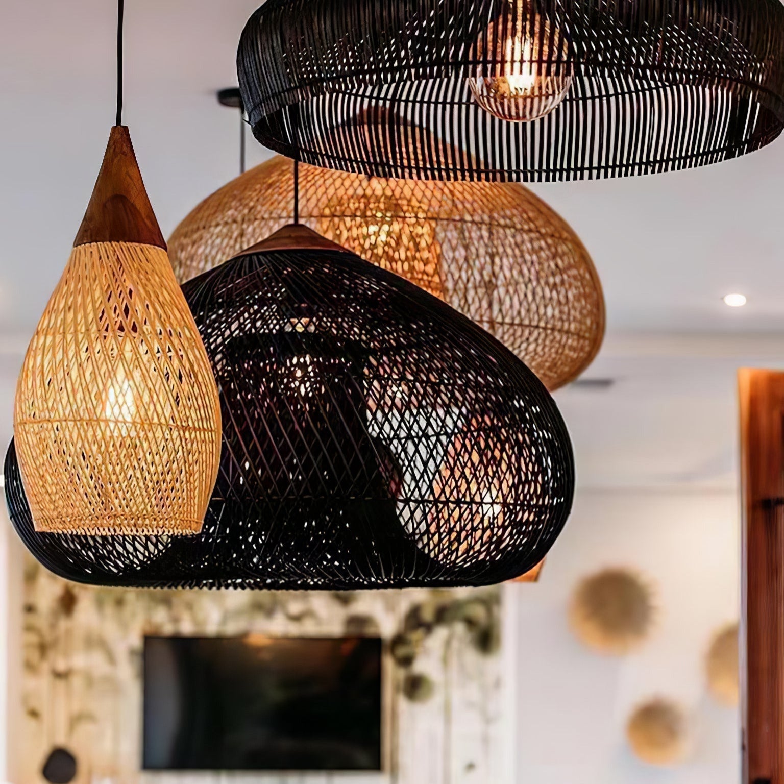 Evelyn Braided Rattan Livingroom Pendant Lamp - Lamp Copper