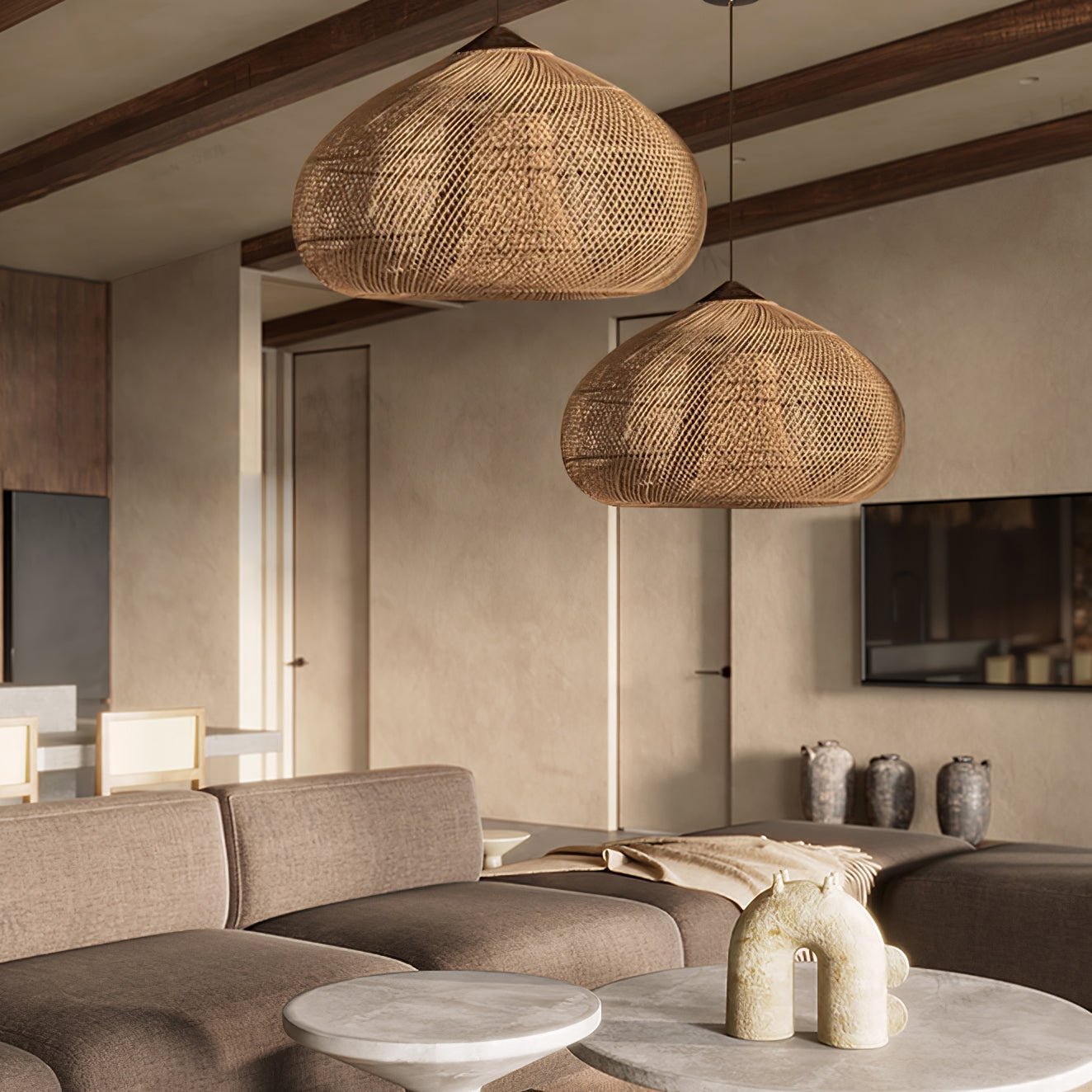 Evelyn Braided Rattan Livingroom Pendant Lamp - Lamp Copper