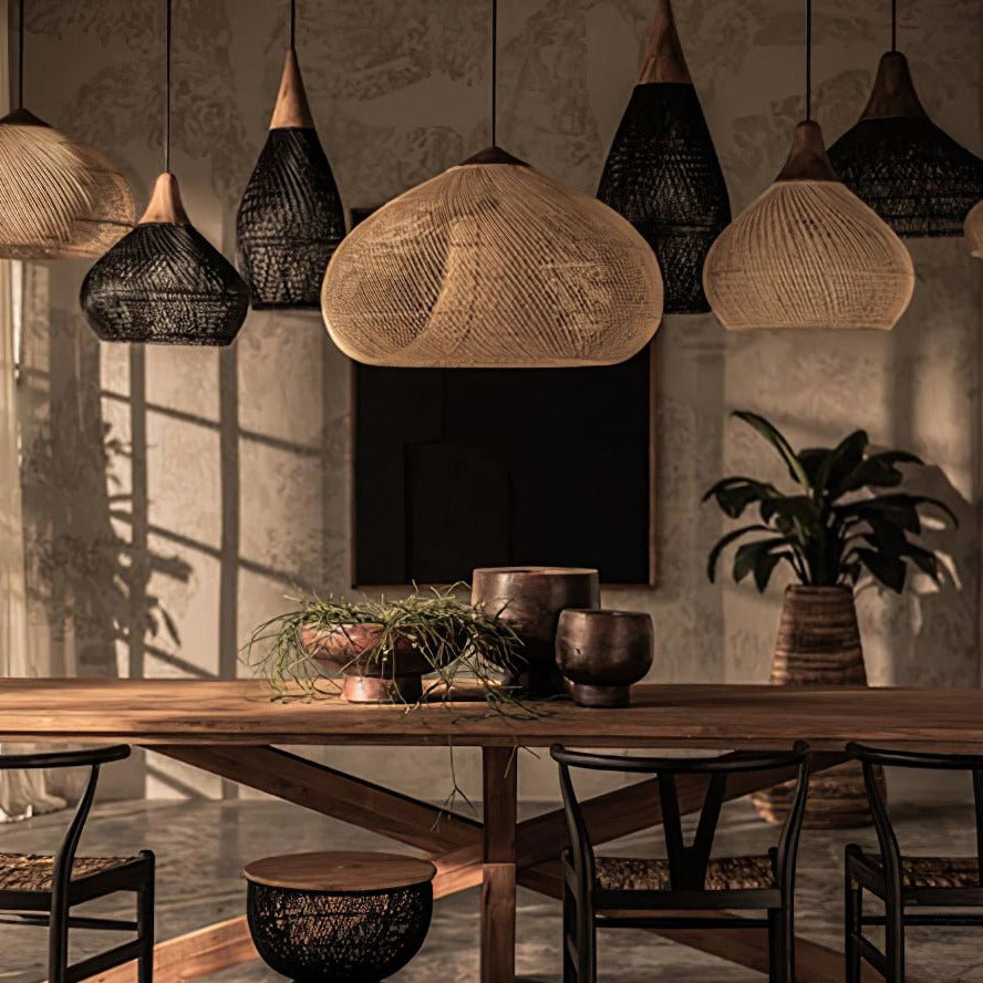 Evelyn Braided Rattan Livingroom Pendant Lamp - Lamp Copper