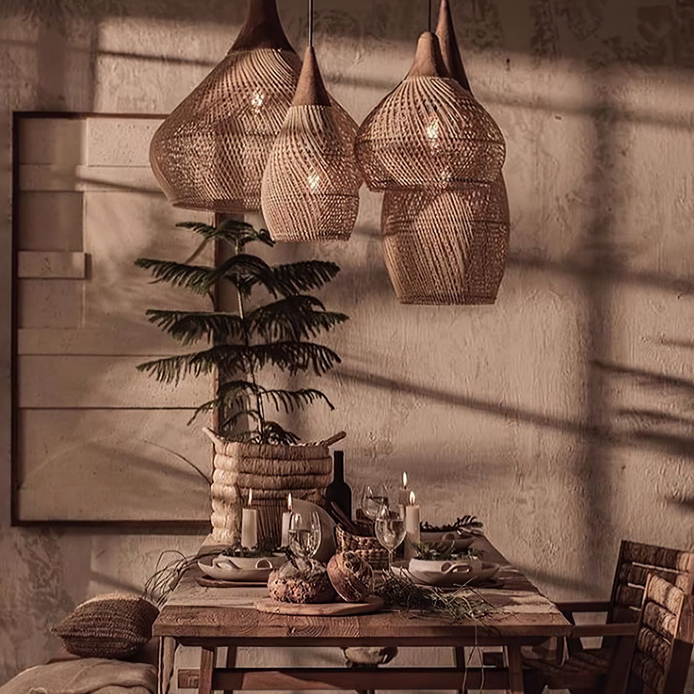 Evelyn Braided Rattan Livingroom Pendant Lamp - Lamp Copper
