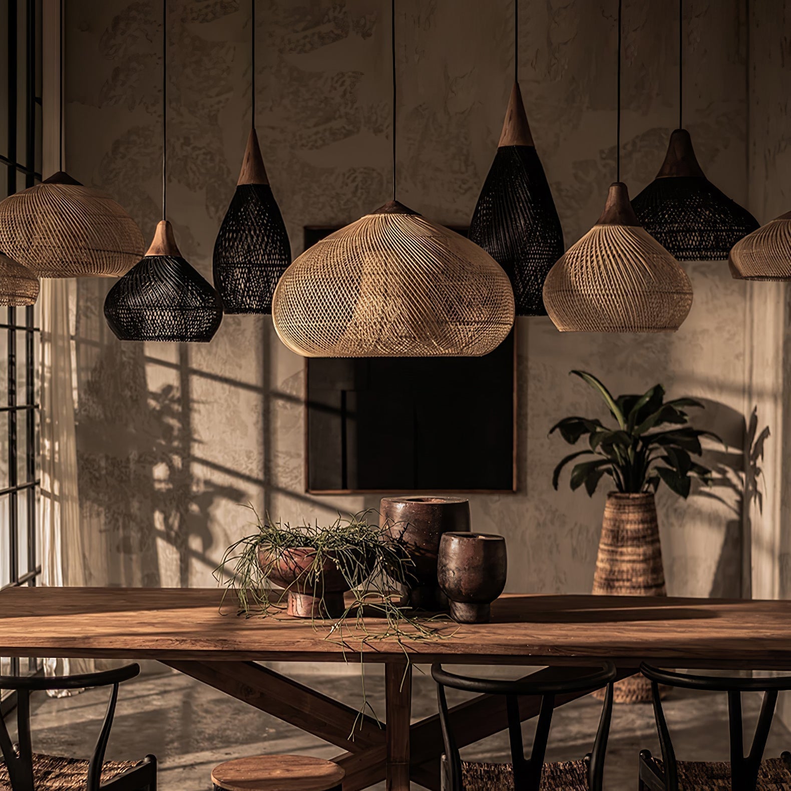 Evelyn Braided Rattan Livingroom Pendant Lamp - Lamp Copper