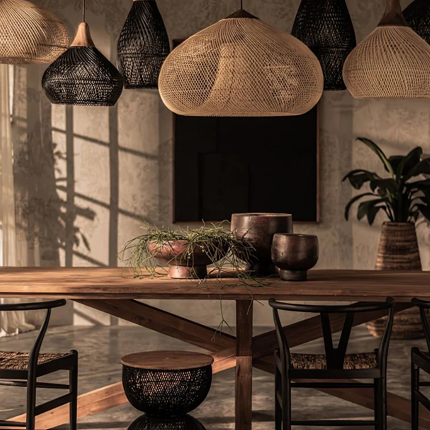 Evelyn Braided Rattan Livingroom Pendant Lamp - Lamp Copper