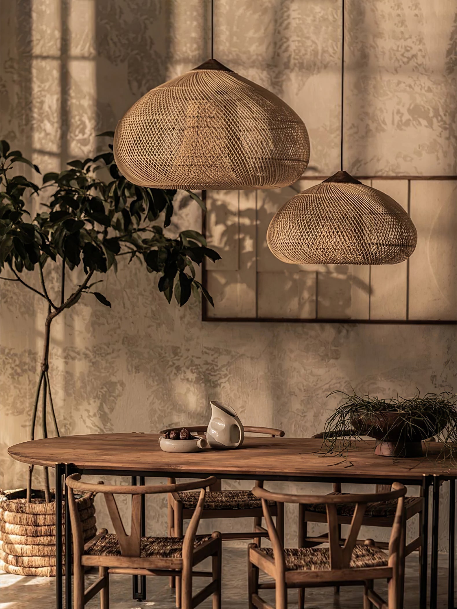 Evelyn Braided Rattan Livingroom Pendant Lamp - Lamp Copper