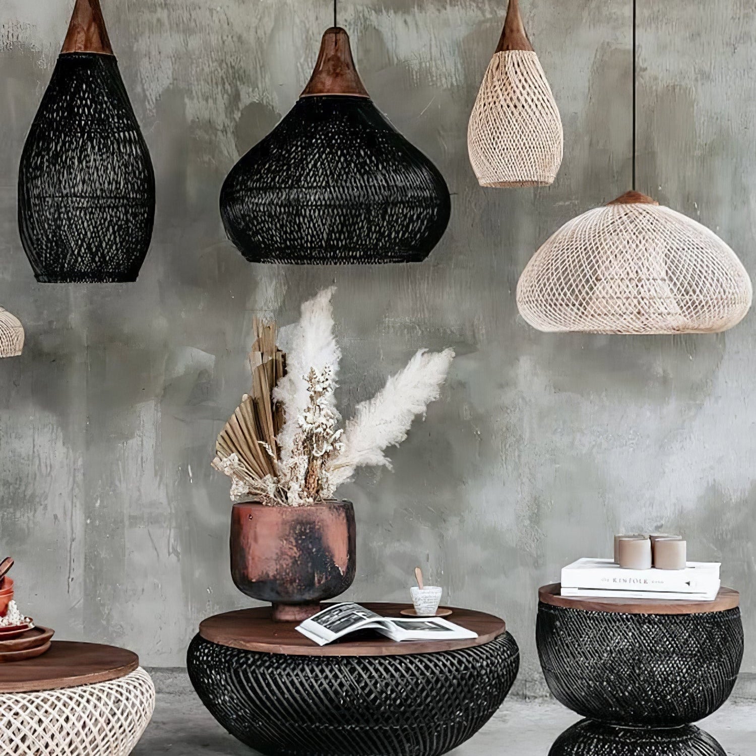 Evelyn Braided Rattan Livingroom Pendant Lamp - Lamp Copper