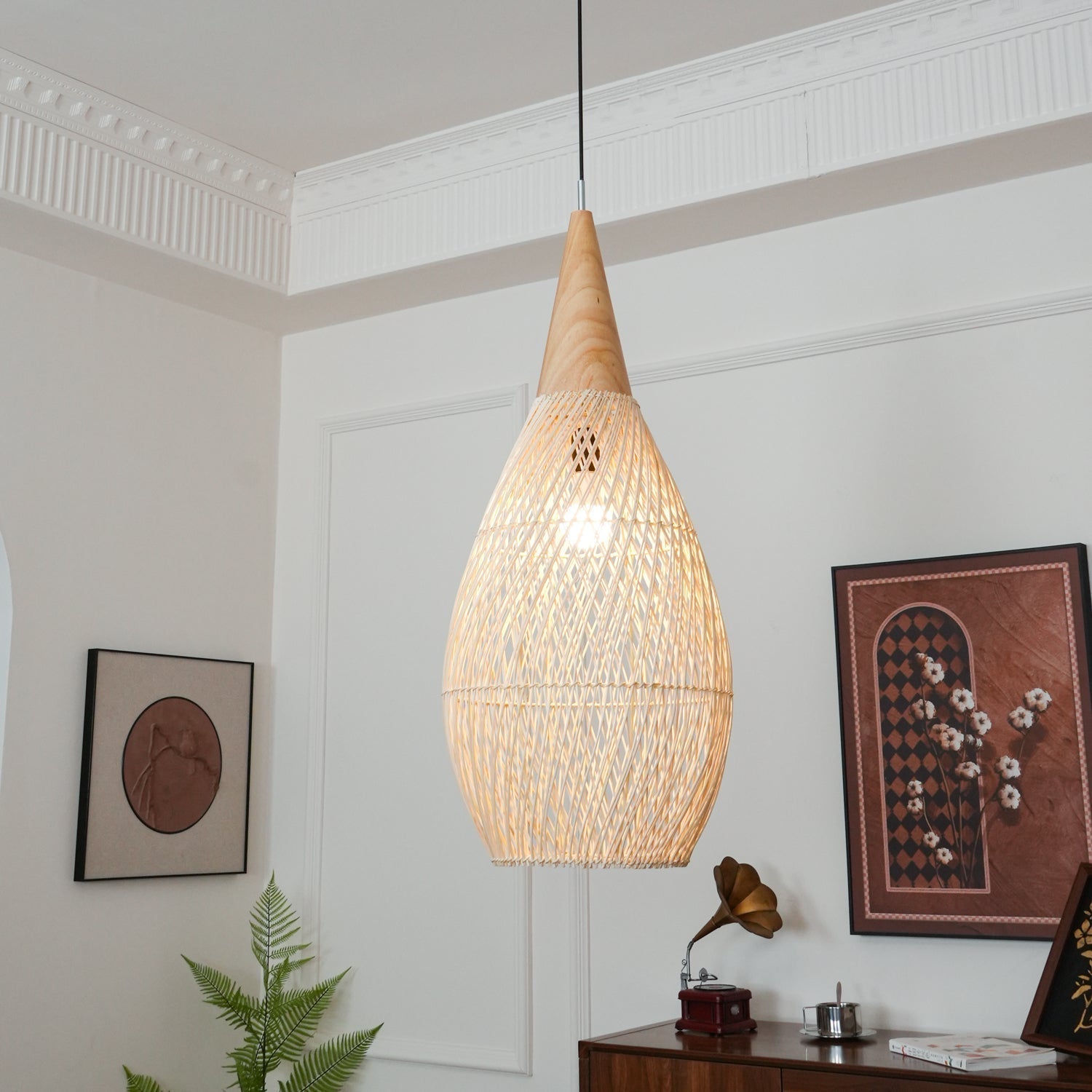 Evelyn Braided Rattan Livingroom Pendant Lamp - Lamp Copper