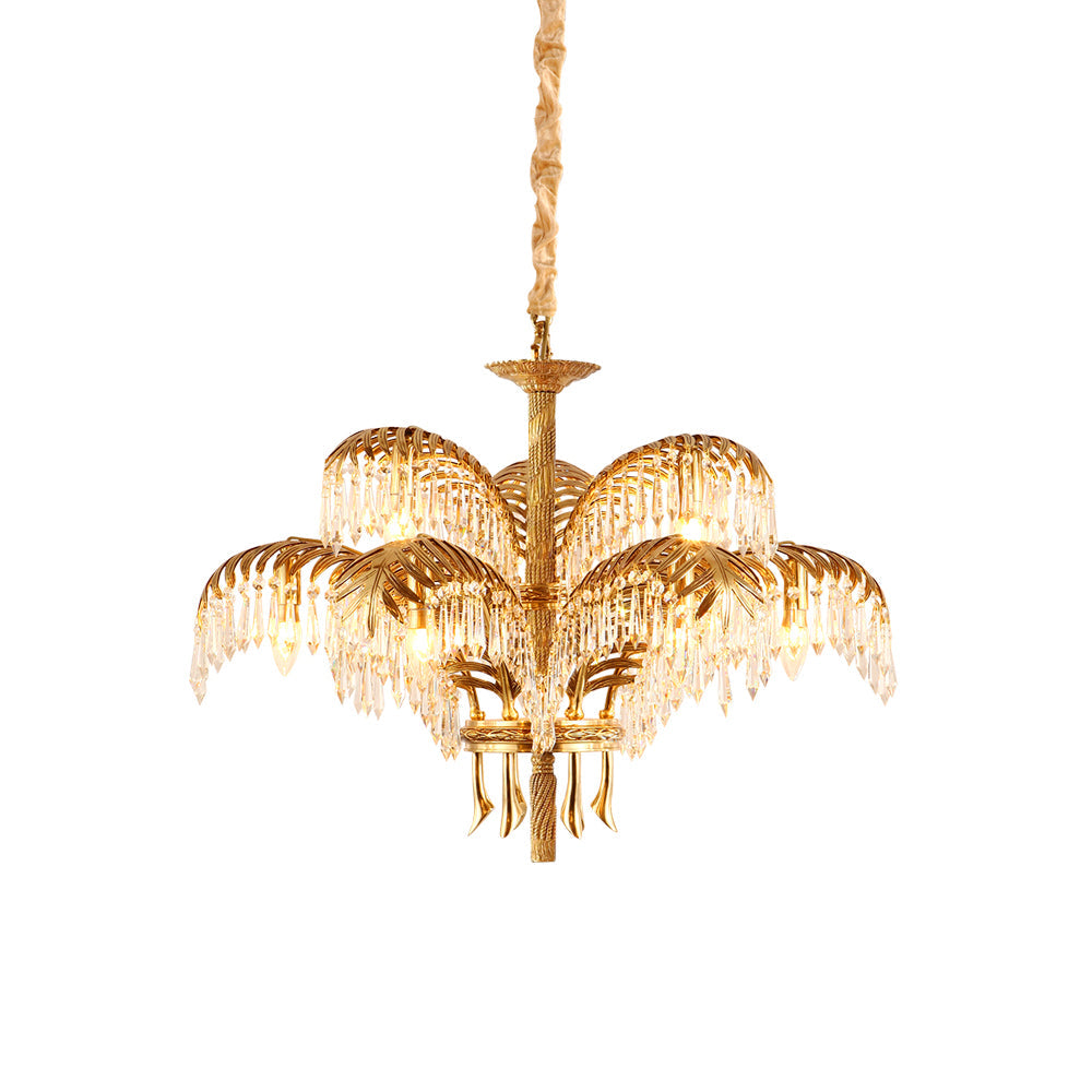 Zenith Luxury Palm Leaf Brass Crystal Chandelier - Lamp Copper