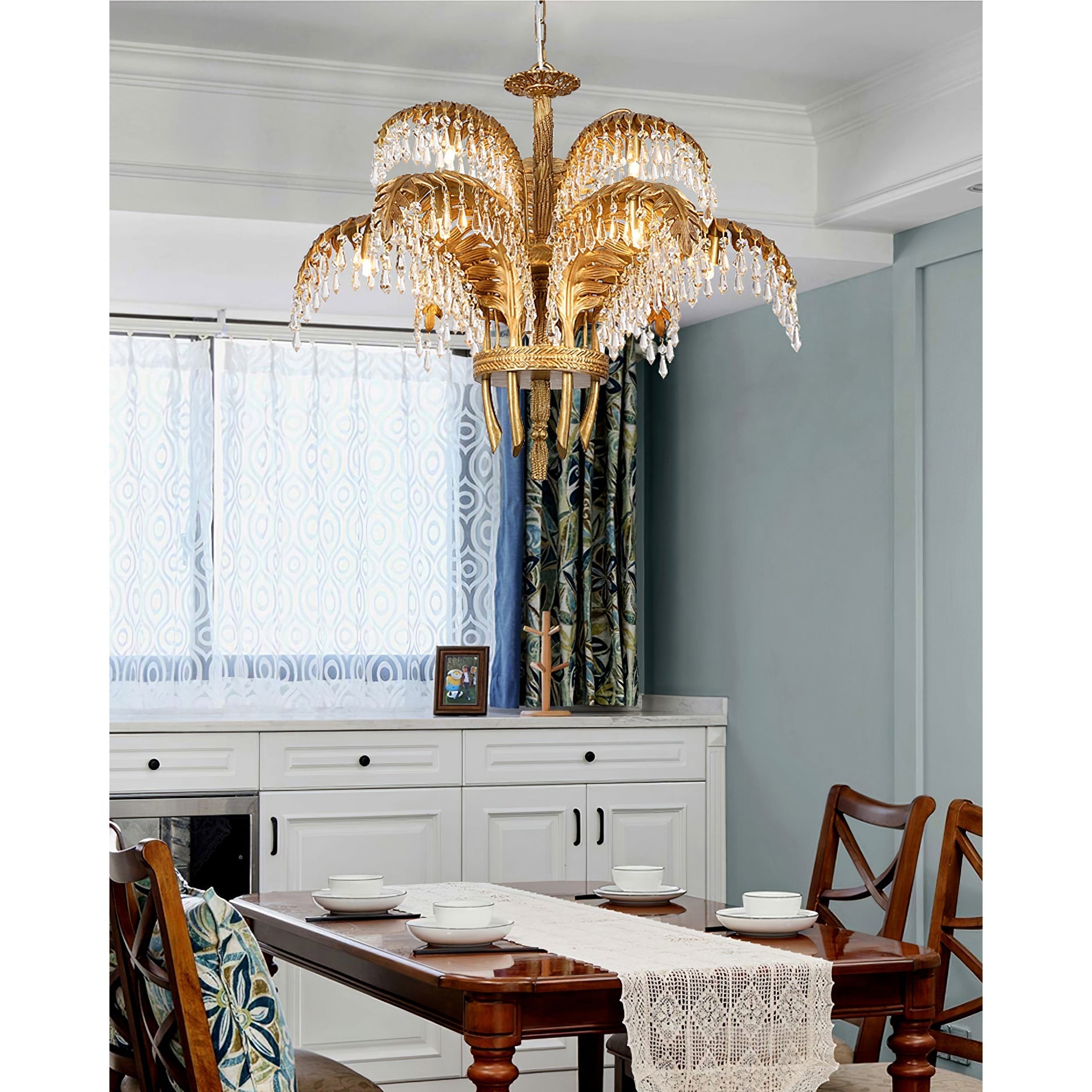 Zenith Luxury Palm Leaf Brass Crystal Chandelier - Lamp Copper
