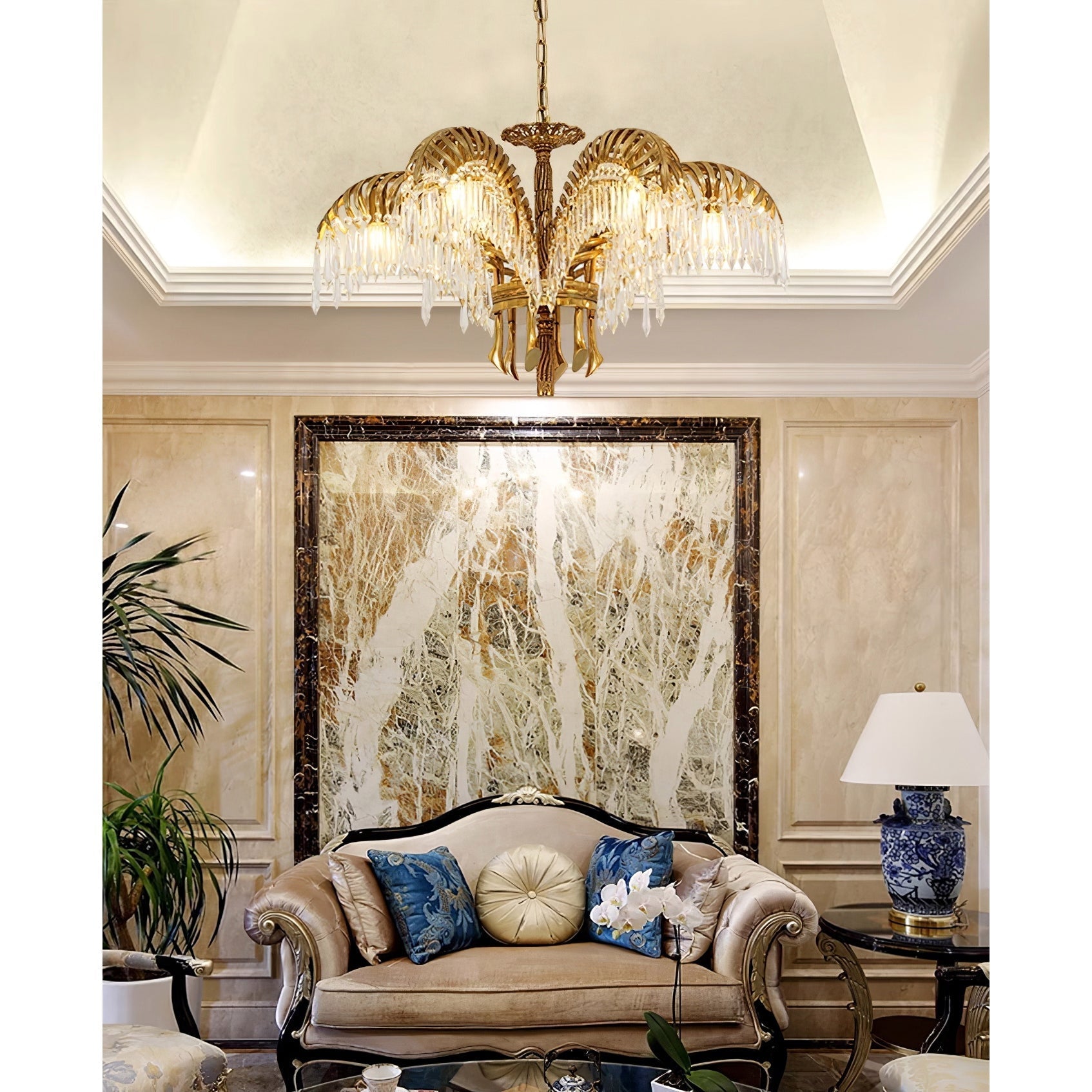 Zenith Luxury Palm Leaf Brass Crystal Chandelier - Lamp Copper