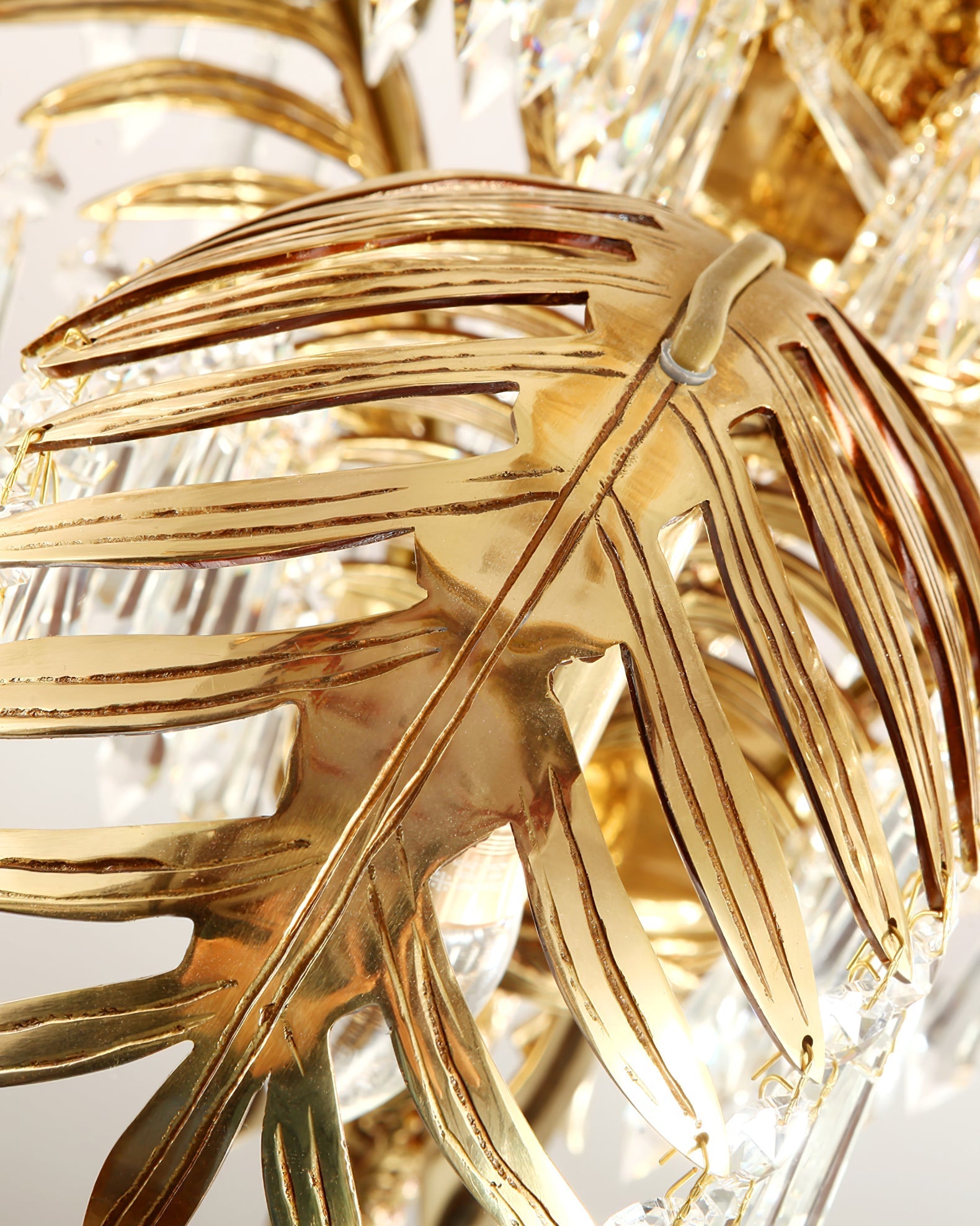 Zenith Luxury Palm Leaf Brass Crystal Chandelier - Lamp Copper