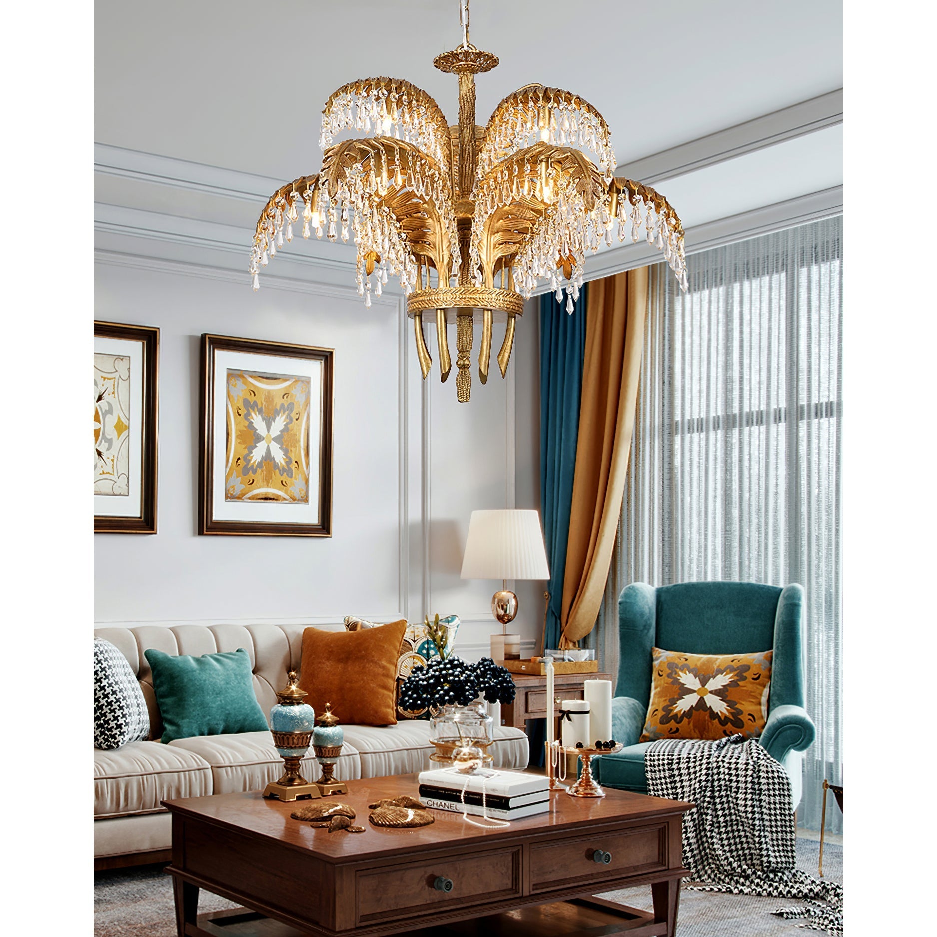 Zenith Luxury Palm Leaf Brass Crystal Chandelier - Lamp Copper