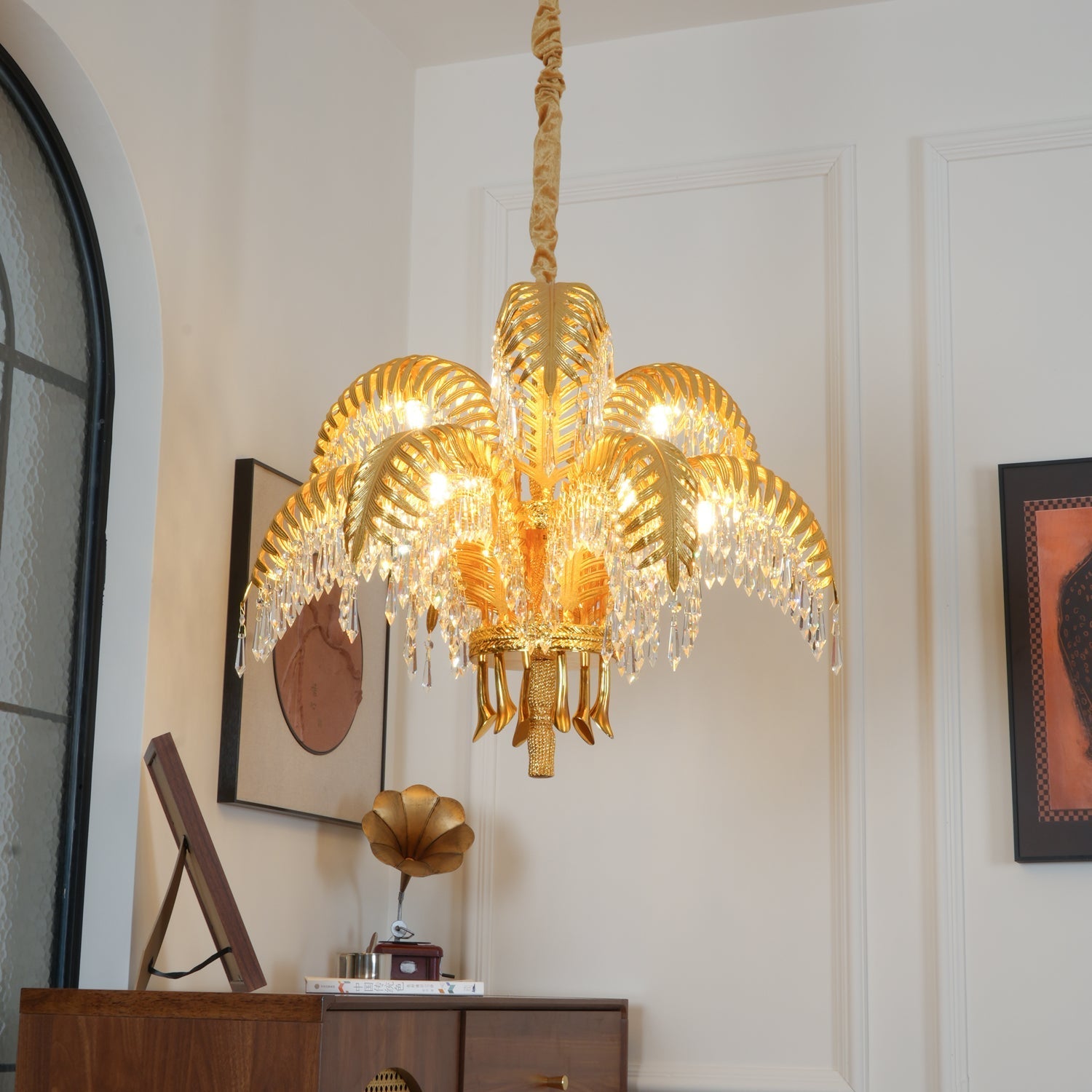 Zenith Luxury Palm Leaf Brass Crystal Chandelier - Lamp Copper