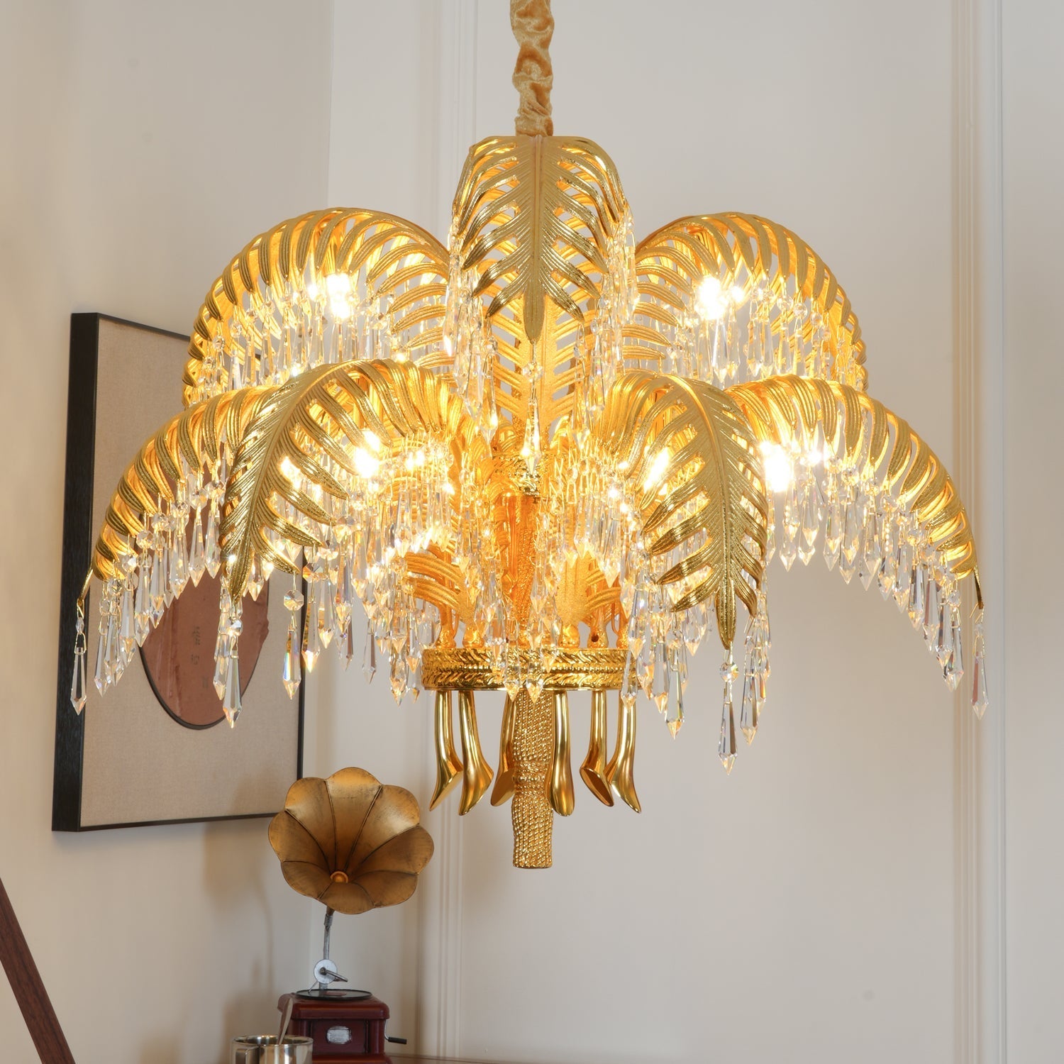Zenith Luxury Palm Leaf Brass Crystal Chandelier - Lamp Copper