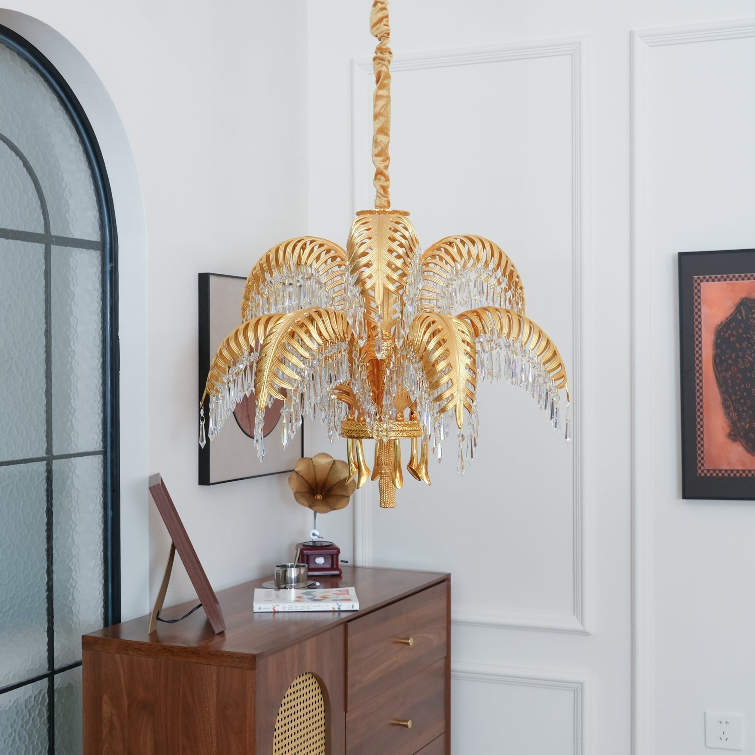 Zenith Luxury Palm Leaf Brass Crystal Chandelier - Lamp Copper