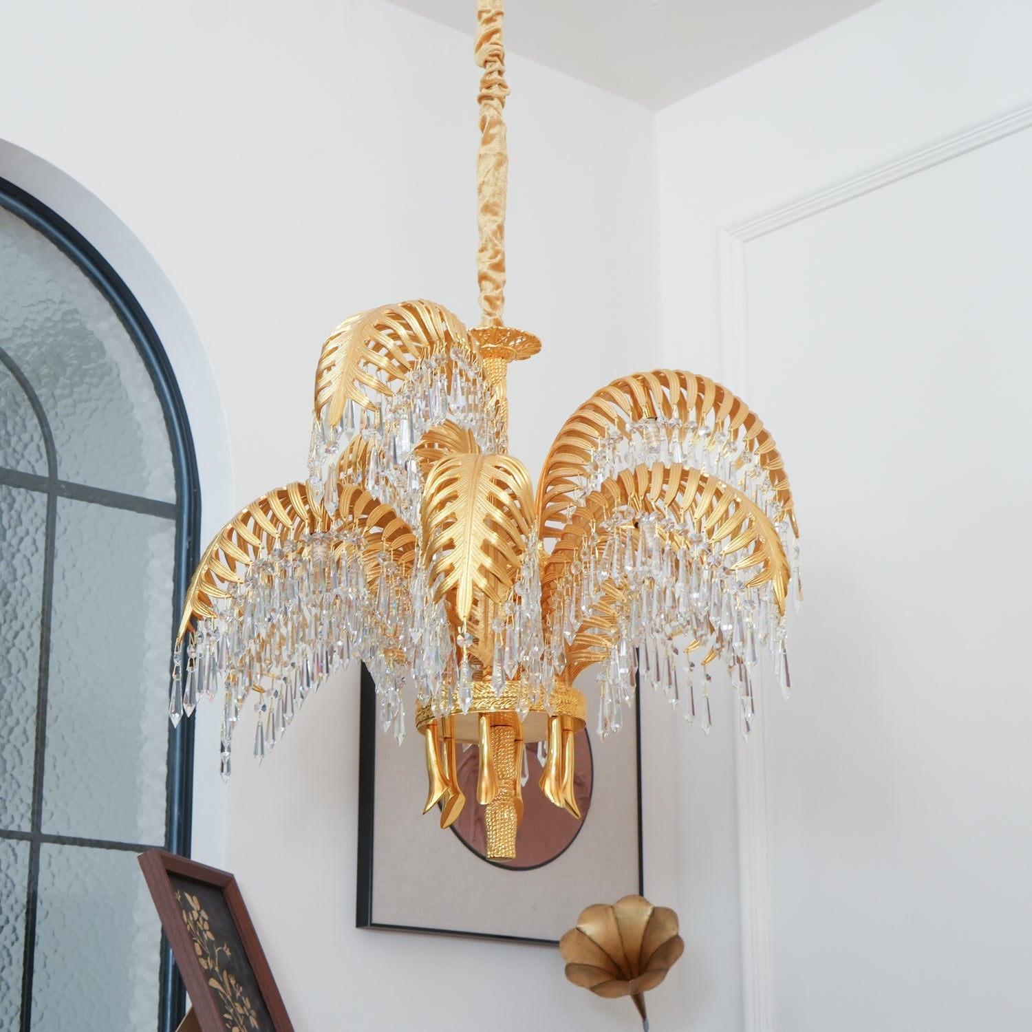 Zenith Luxury Palm Leaf Brass Crystal Chandelier - Lamp Copper