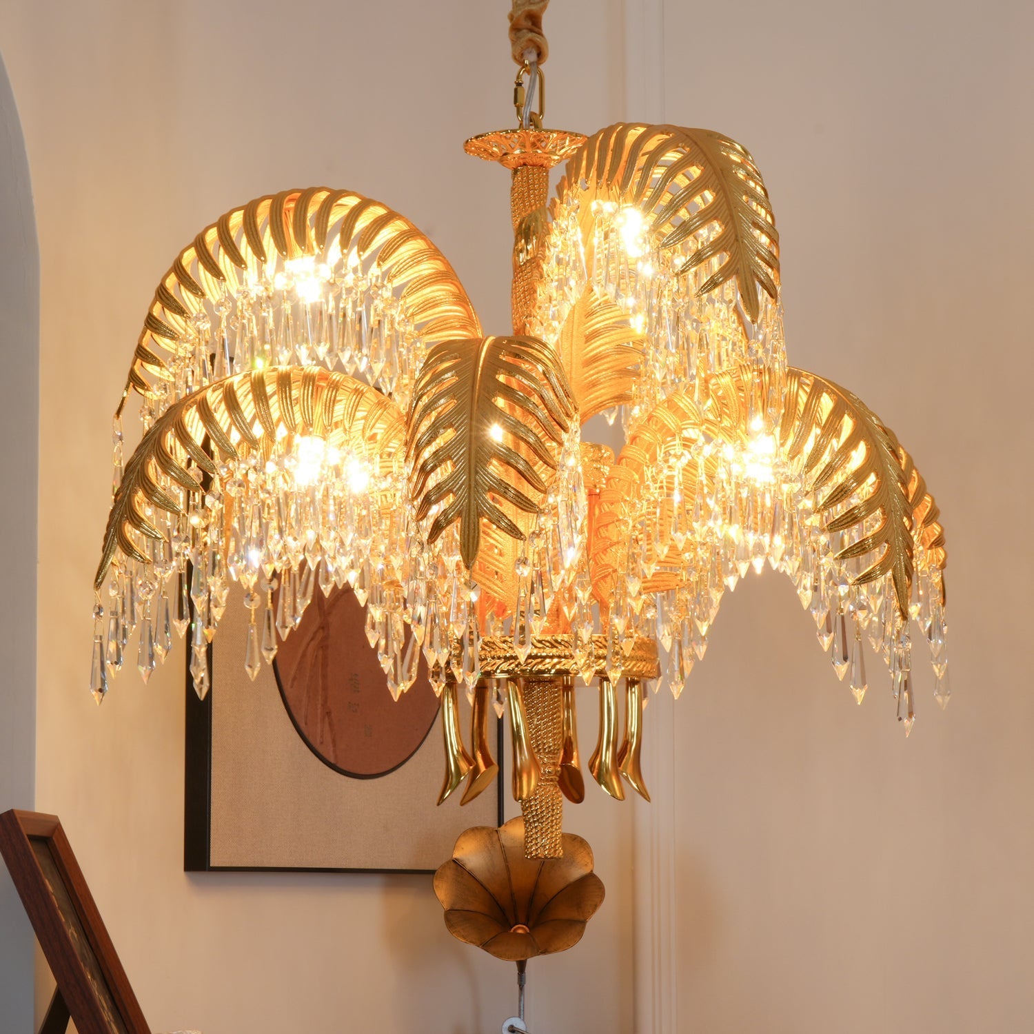 Zenith Luxury Palm Leaf Brass Crystal Chandelier - Lamp Copper