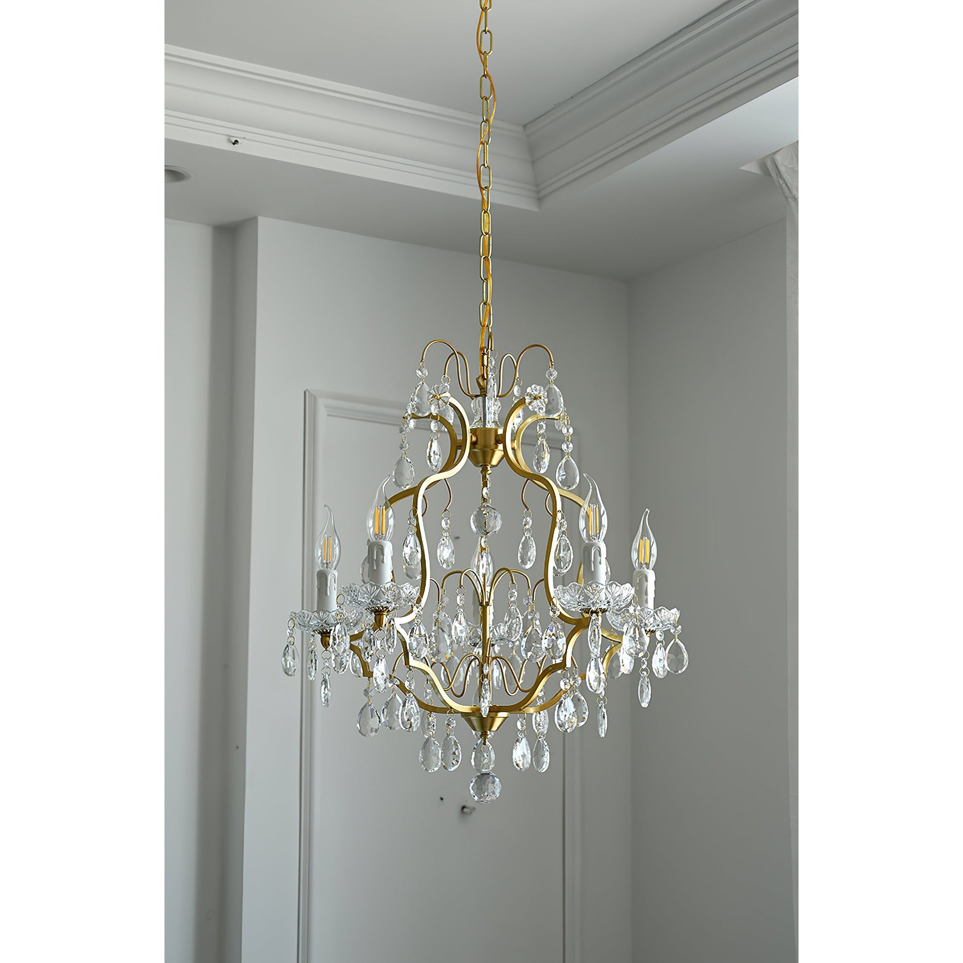 Cevinyra Postmodern Luxury Brass Crystal Scrolls Chandelier - Lamp Copper